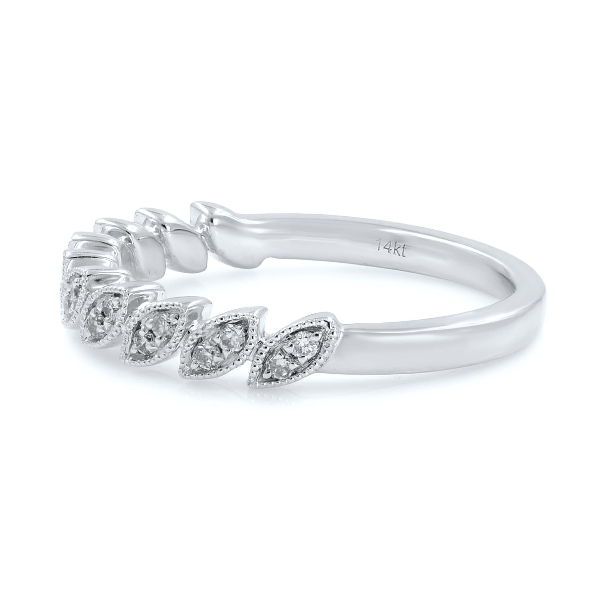 Women's Rachel Koen Stackable Milgrain Diamond Ring Band 14k White Gold 0.15Cttw For Sale