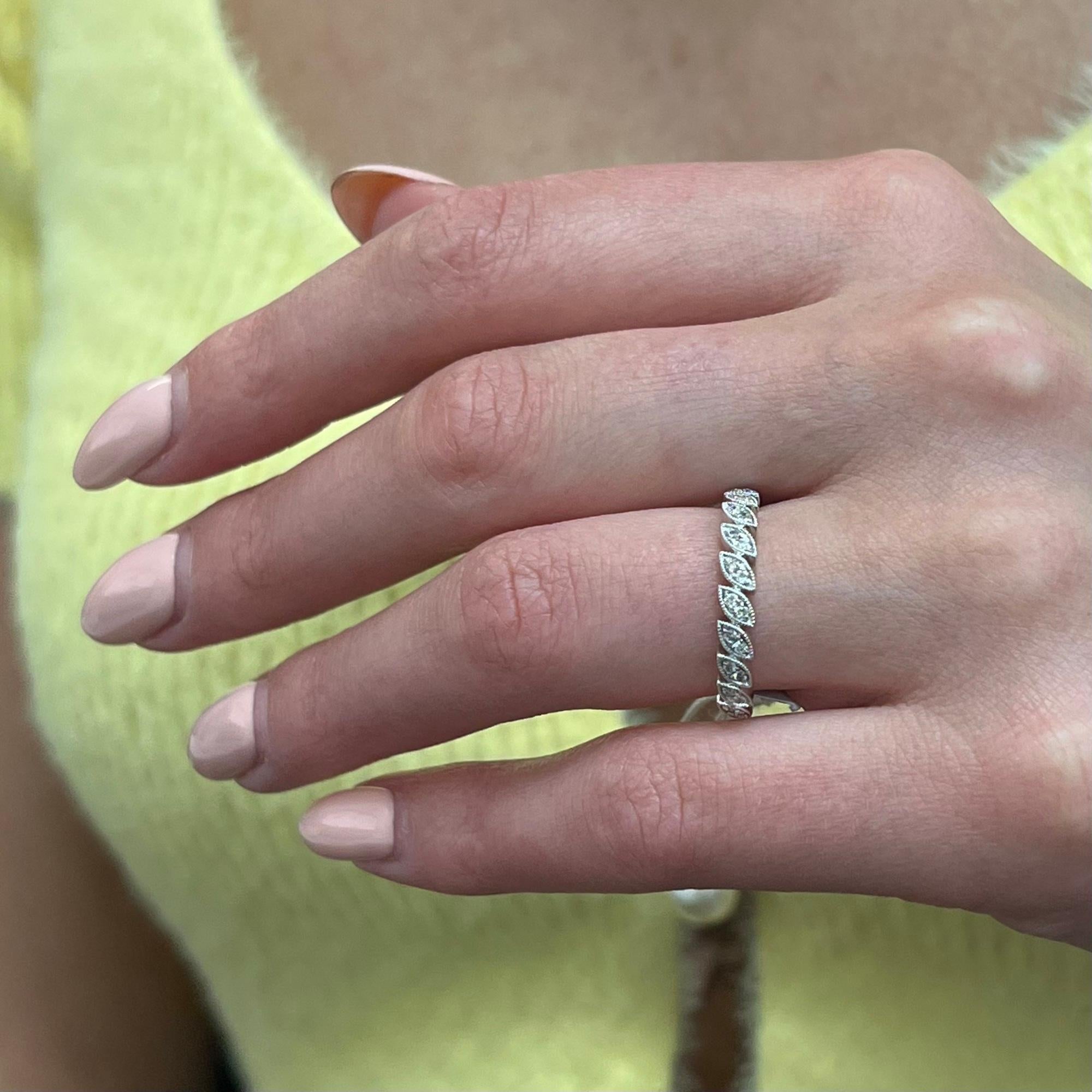 Rachel Koen Stackable Milgrain Diamond Ring Band 14k White Gold 0.15Cttw For Sale 1