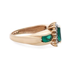 Rachel Koen Synthetic Green Emerald Diamond Ladies Ring 14K Yellow Gold