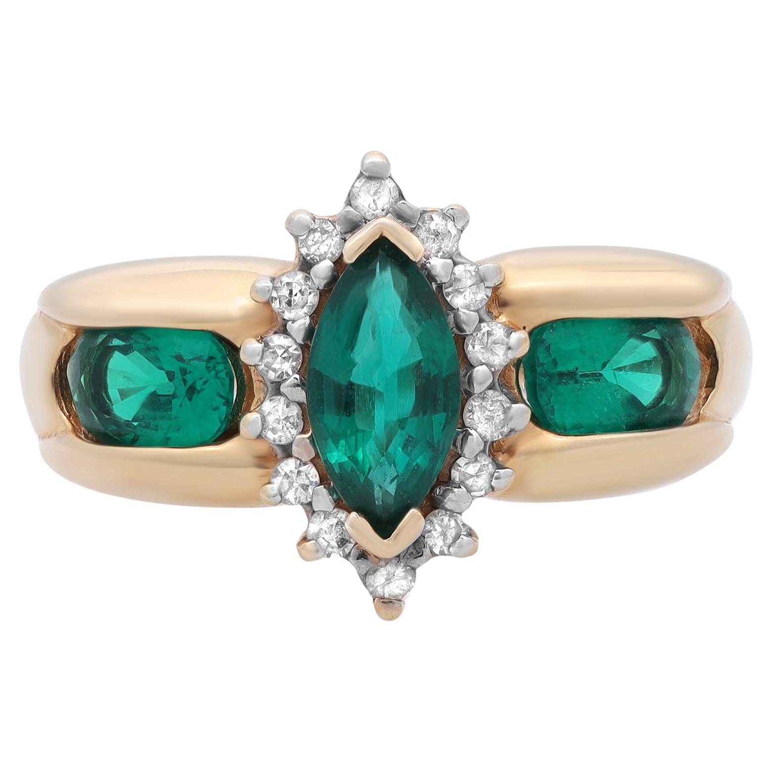 Rachel Koen Synthetic Green Emerald Diamond Ladies Ring 14K Yellow Gold For Sale