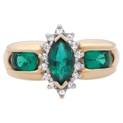 Rachel Koen Synthetic Green Emerald Diamond Ladies Ring 14K Yellow Gold