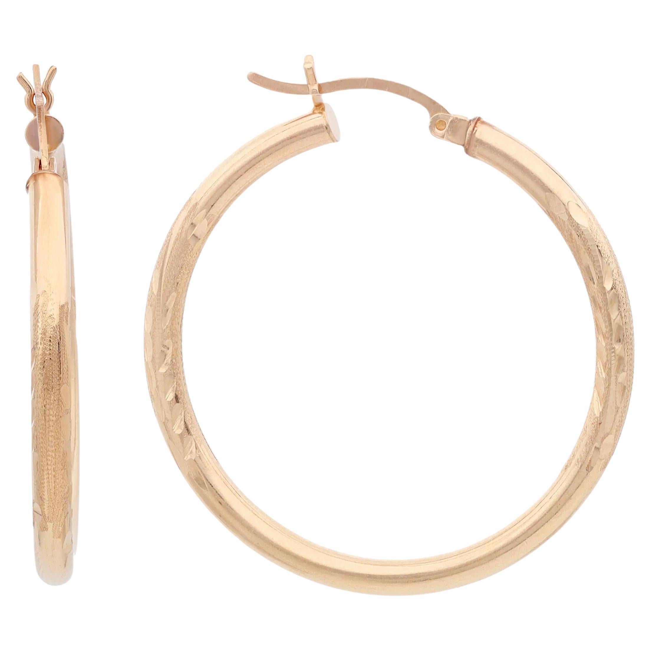 Rachel Koen Textured Medium Round Hoop Earrings 14k Yellow Gold For Sale