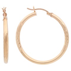 Rachel Koen Textured Medium Round Hoop Earrings 14k Yellow Gold