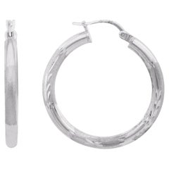 Rachel Koen Textured Round Hollow Hoop Earrings 14k White Gold