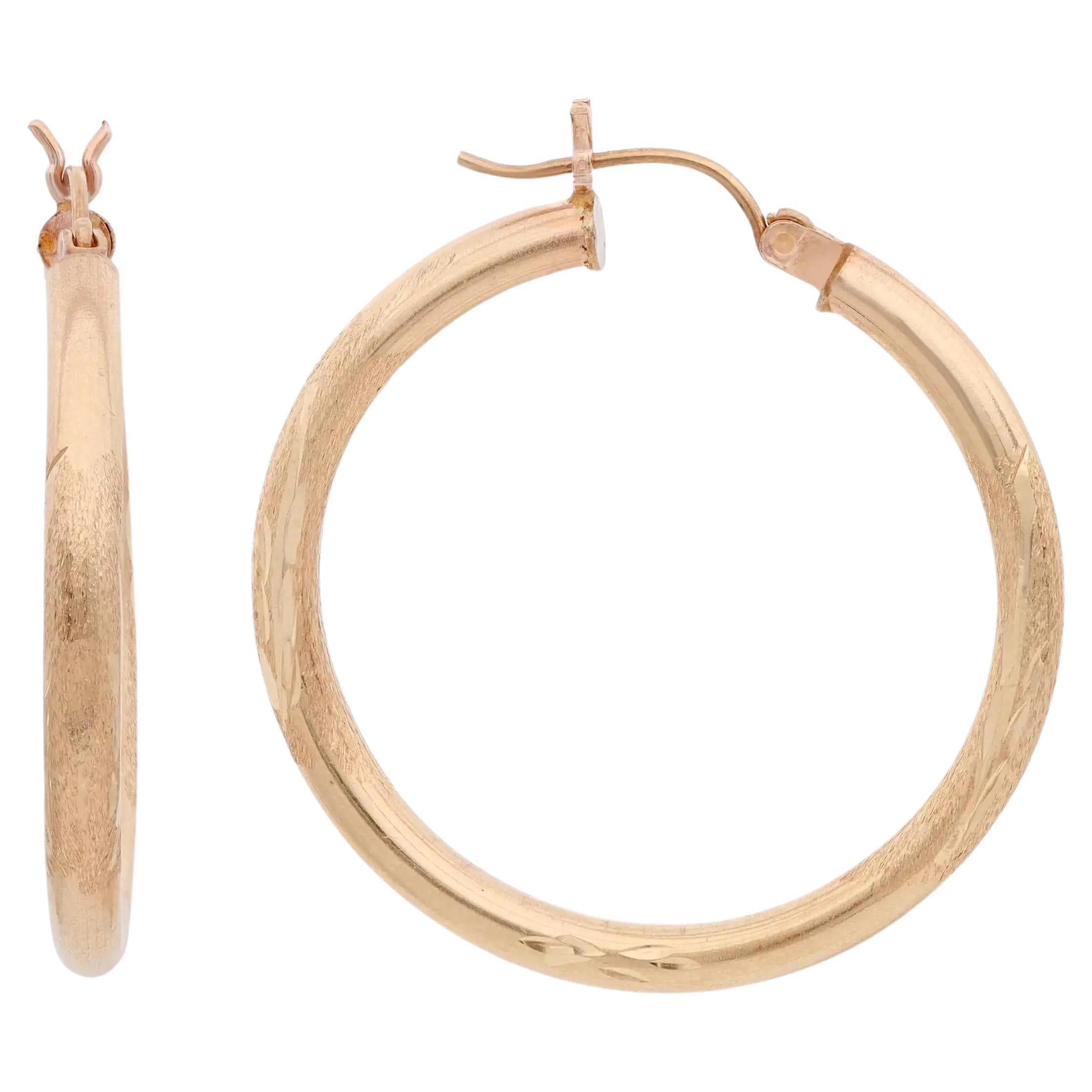 Rachel Koen Textured Medium Round Hoop Earrings 14k Yellow Gold For