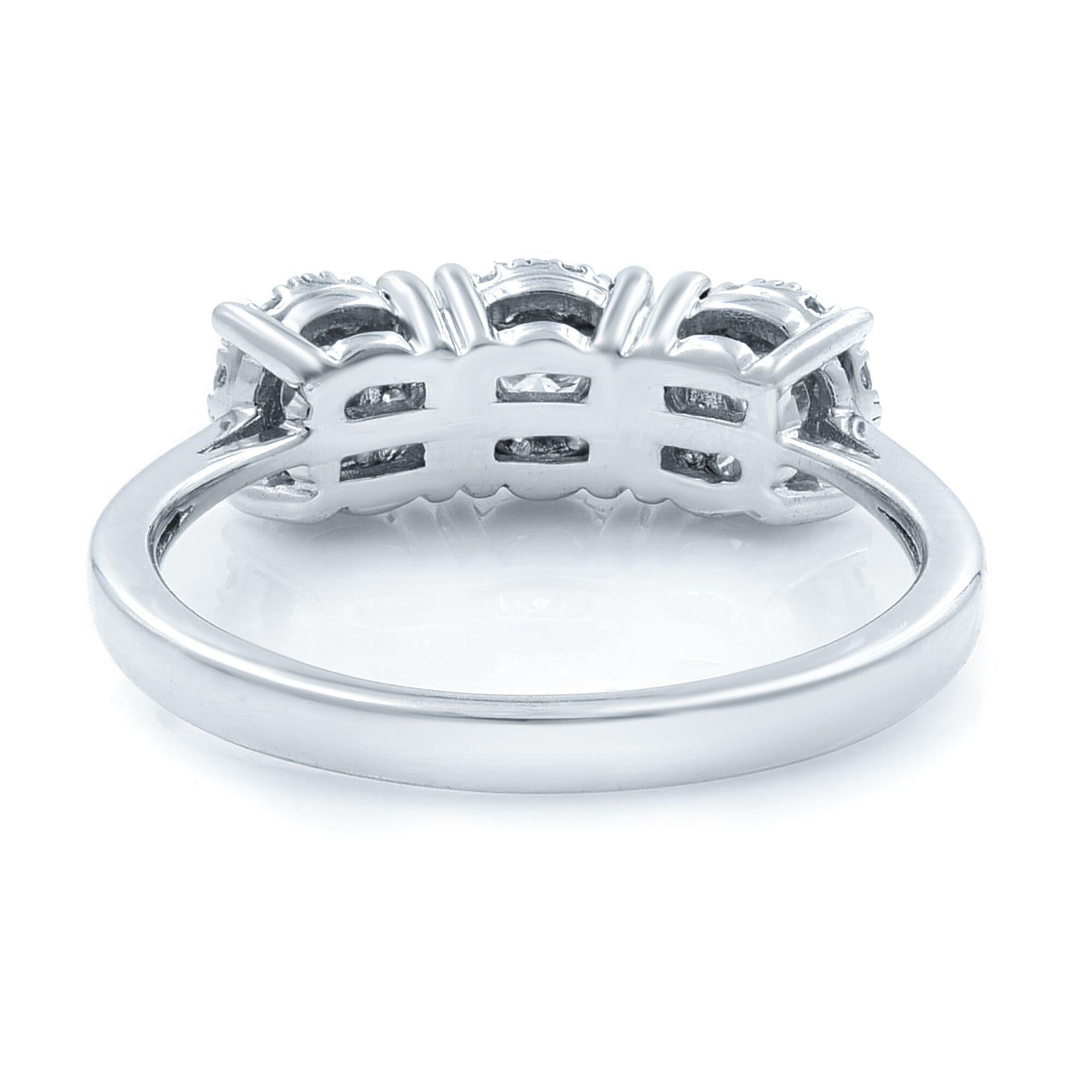 Modern Rachel Koen Three Round Cluster Diamond Engagement Ring 18K White Gold 0.75cttw For Sale