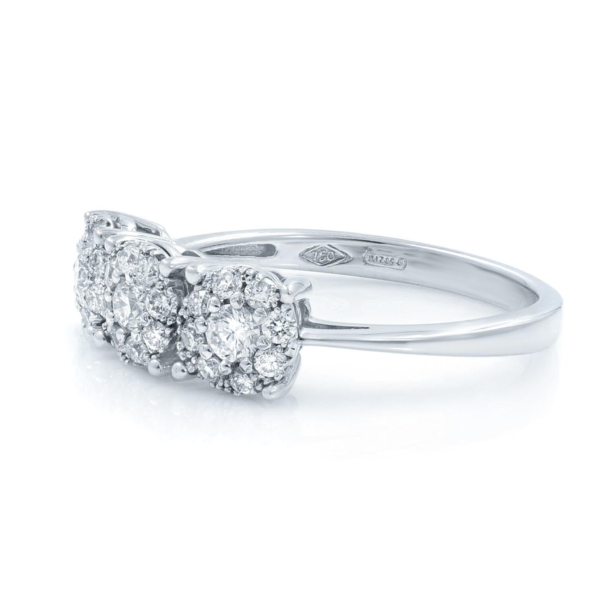 Round Cut Rachel Koen Three Round Cluster Diamond Engagement Ring 18K White Gold 0.75cttw For Sale