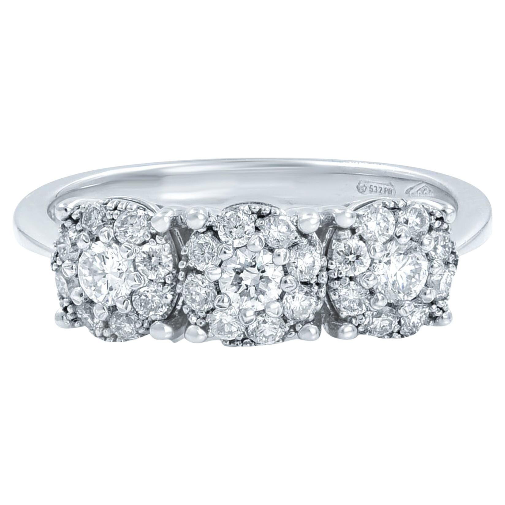 Rachel Koen Three Round Cluster Diamond Engagement Ring 18K White Gold 0.75cttw For Sale
