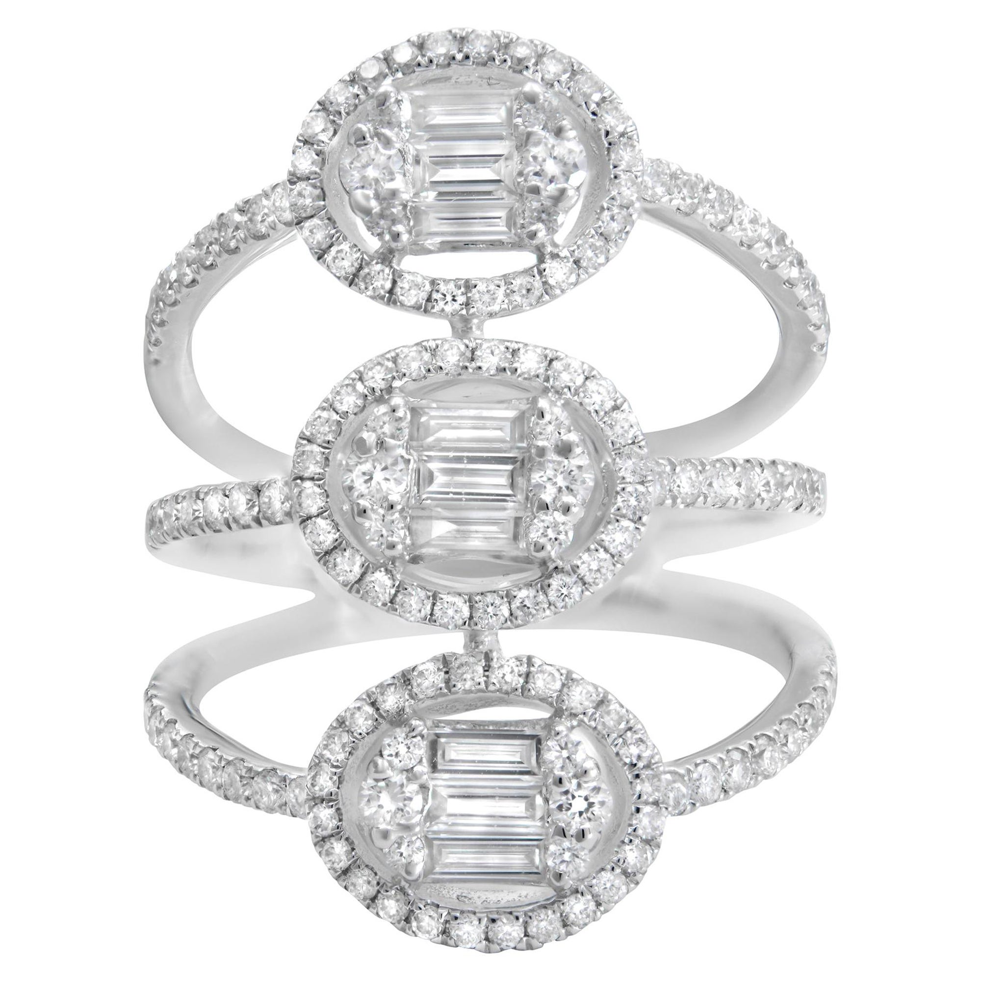 Rachel Koen Anello da cocktail con tre file di diamanti in oro bianco 18 carati 1,14cttw