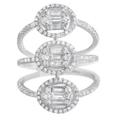 Rachel Koen Anello da cocktail con tre file di diamanti in oro bianco 18 carati 1,14cttw