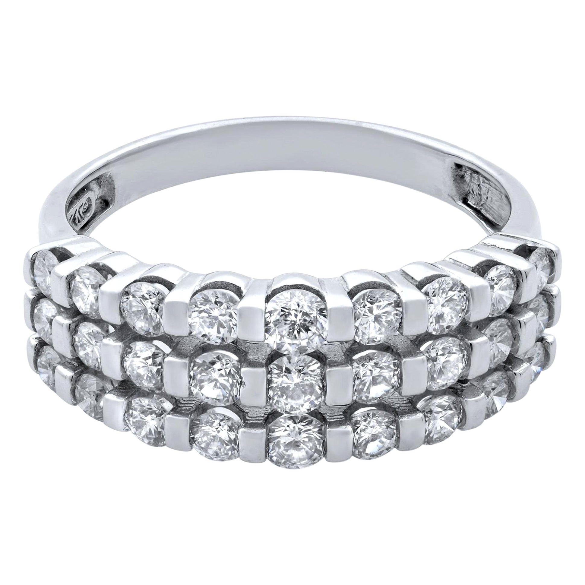 Fascia nuziale con diamanti a tre file Rachel Koen in oro bianco 14K 1,50ct.t.w. in vendita