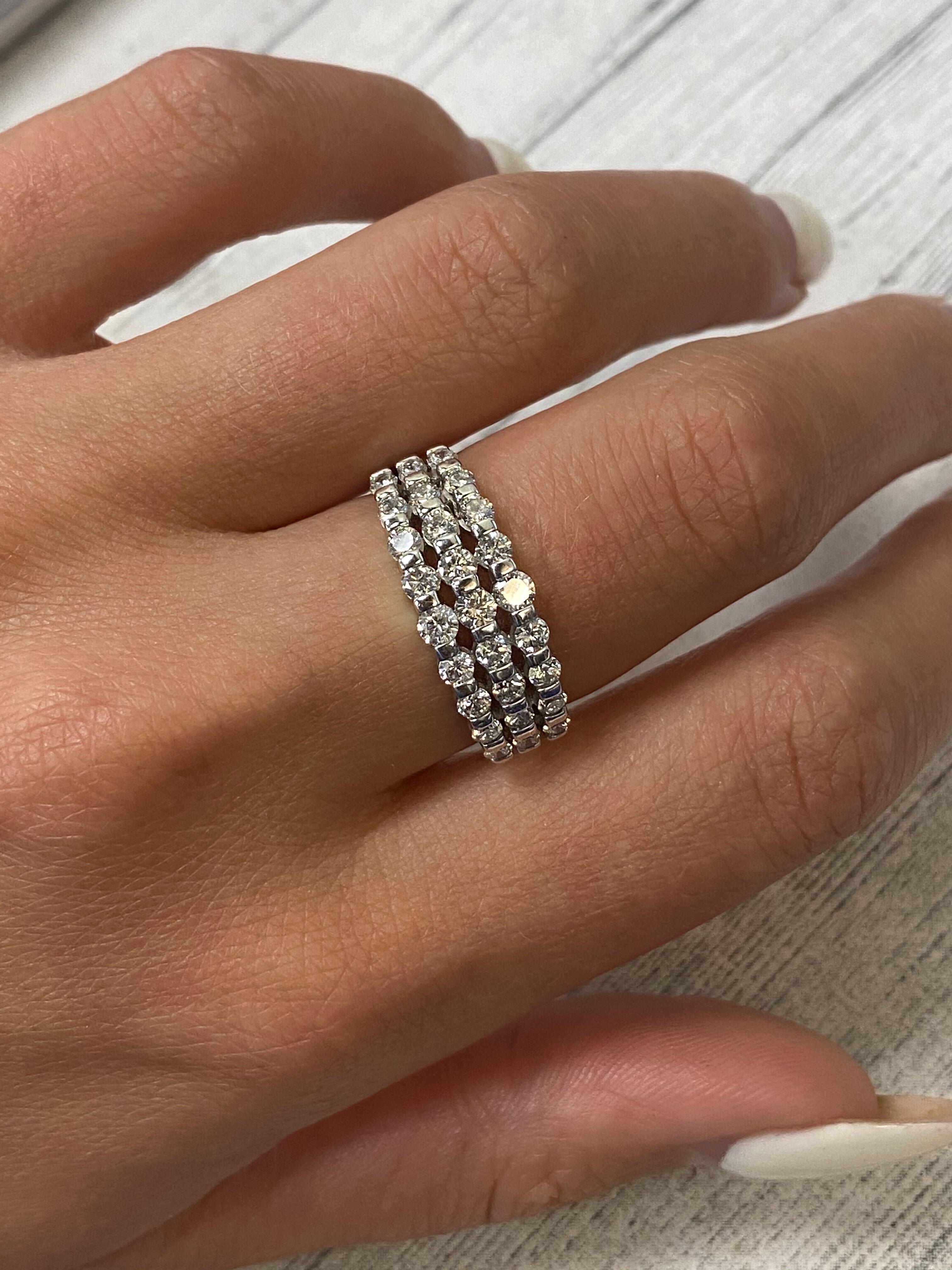 De las mujeres Rachel Koen Alianza de boda de tres filas de diamantes en oro blanco de 14 quilates 1,50 ct.t.w. en venta
