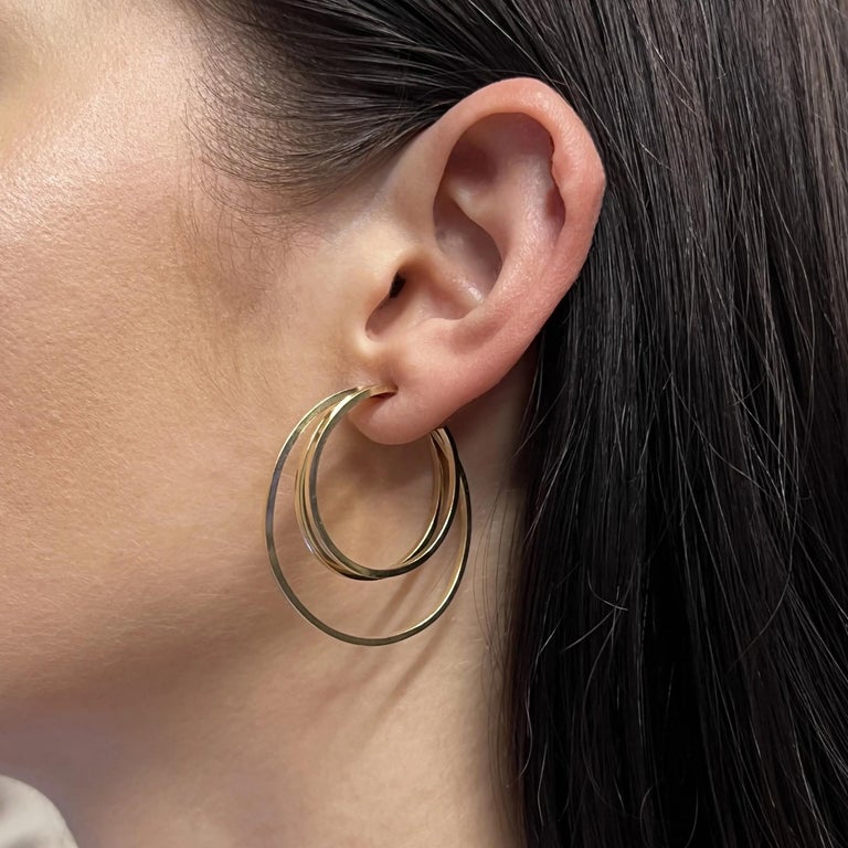 Rachel Koen Three Row Hollow Hoop Earrings 14k Yellow Gold For Sale at ...