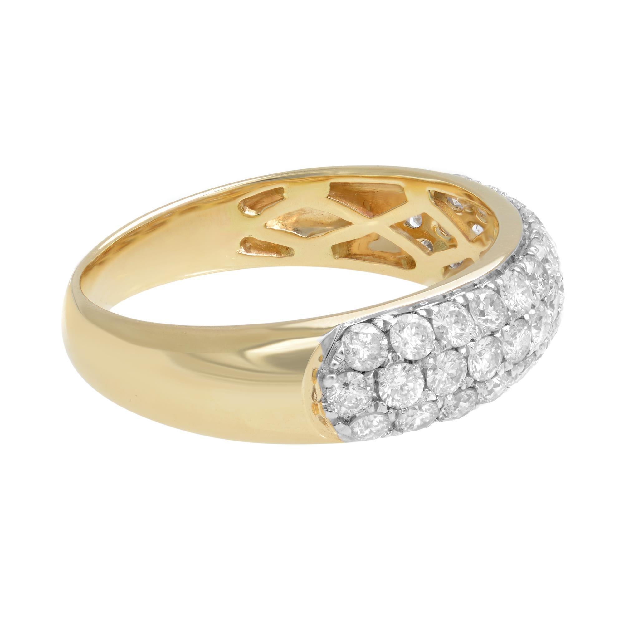 Round Cut Rachel Koen Three Row Pave Diamond Wedding Band Ring 14K Yellow Gold 1.04cttw For Sale