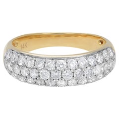 Rachel Koen Three Row Pave Diamond Wedding Band Ring 14K Yellow Gold 1.04cttw