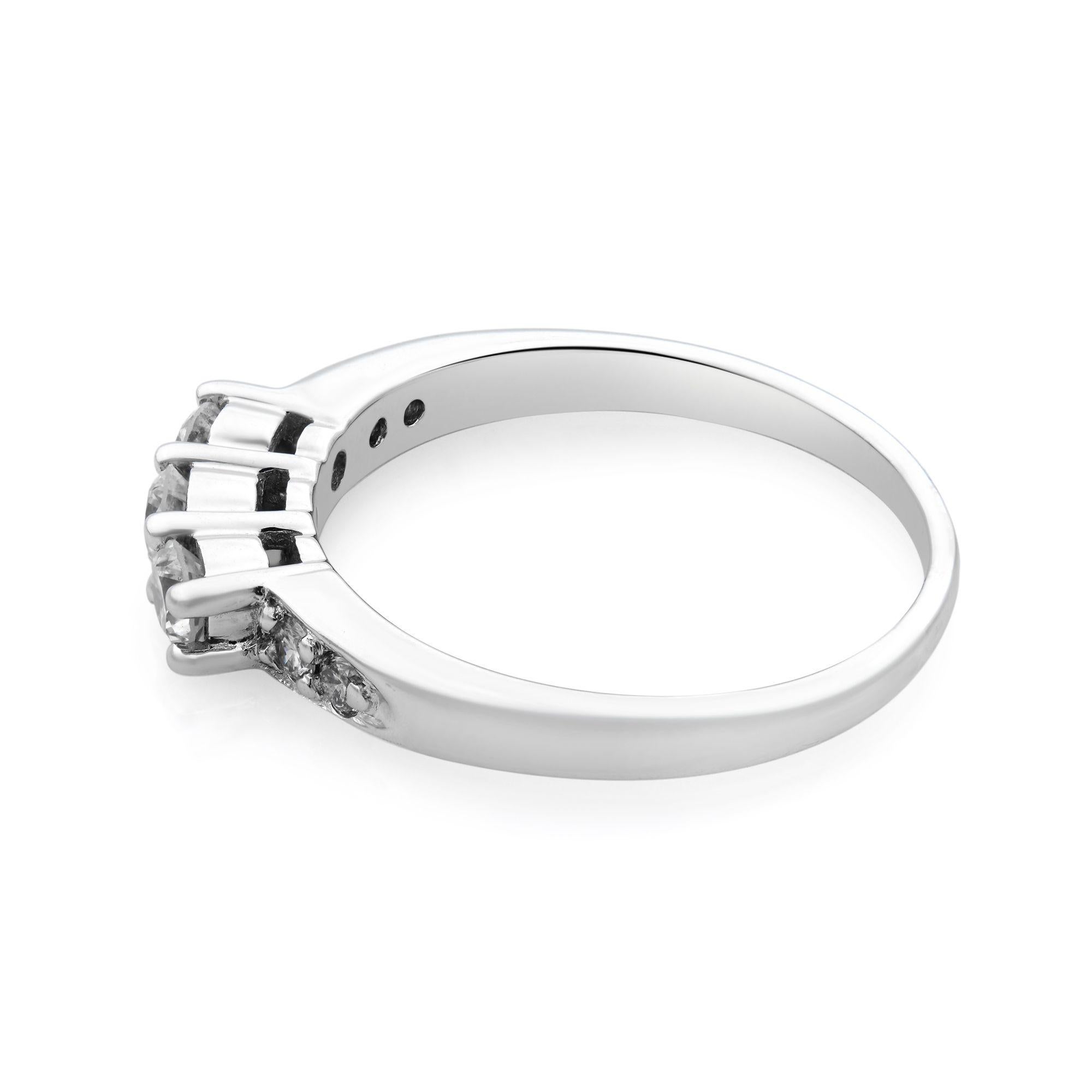 Modern Rachel Koen Three Stone Style Engagement Ring 14K White Gold 0.55Cttw For Sale