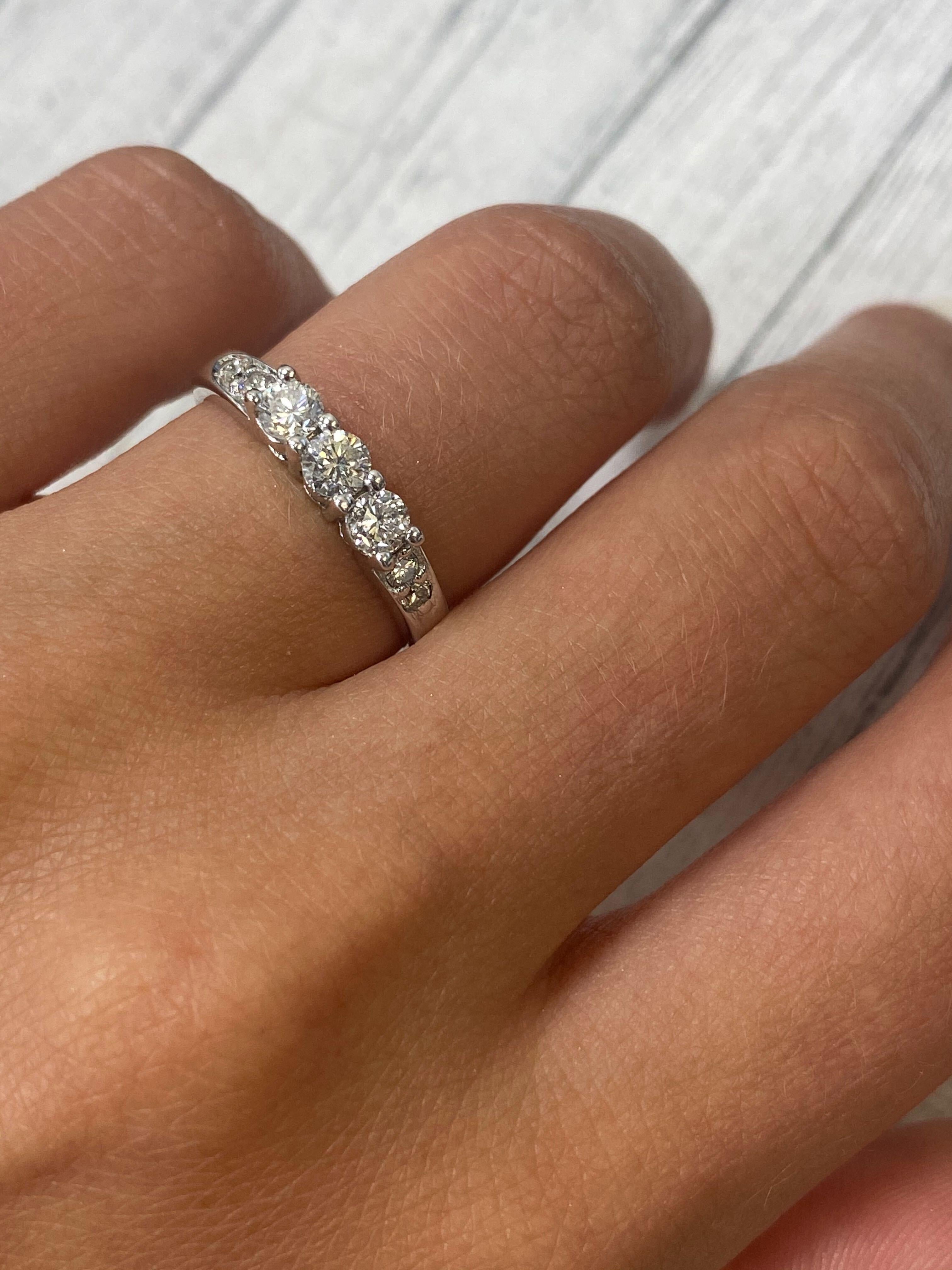 Rachel Koen Three Stone Style Engagement Ring 14K White Gold 0.55Cttw For Sale 1