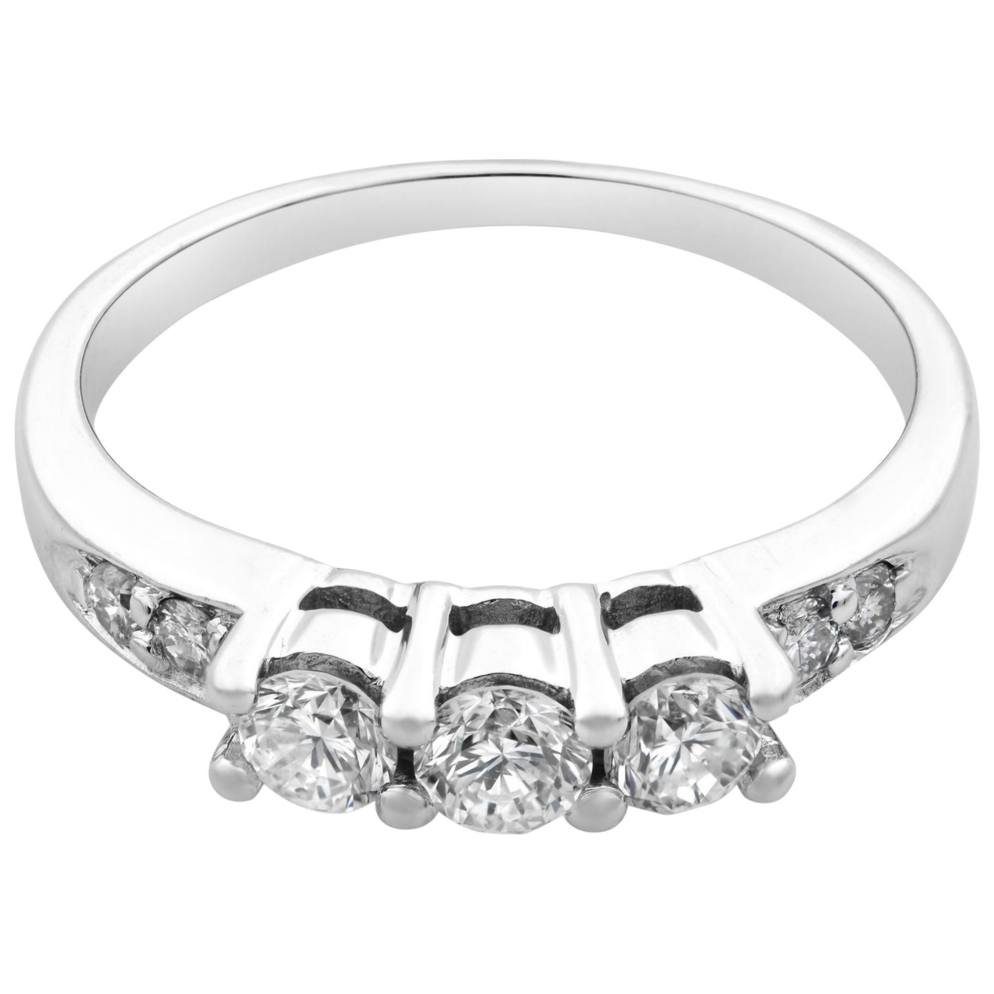 Rachel Koen Three Stone Style Engagement Ring 14K White Gold 0.55Cttw For Sale