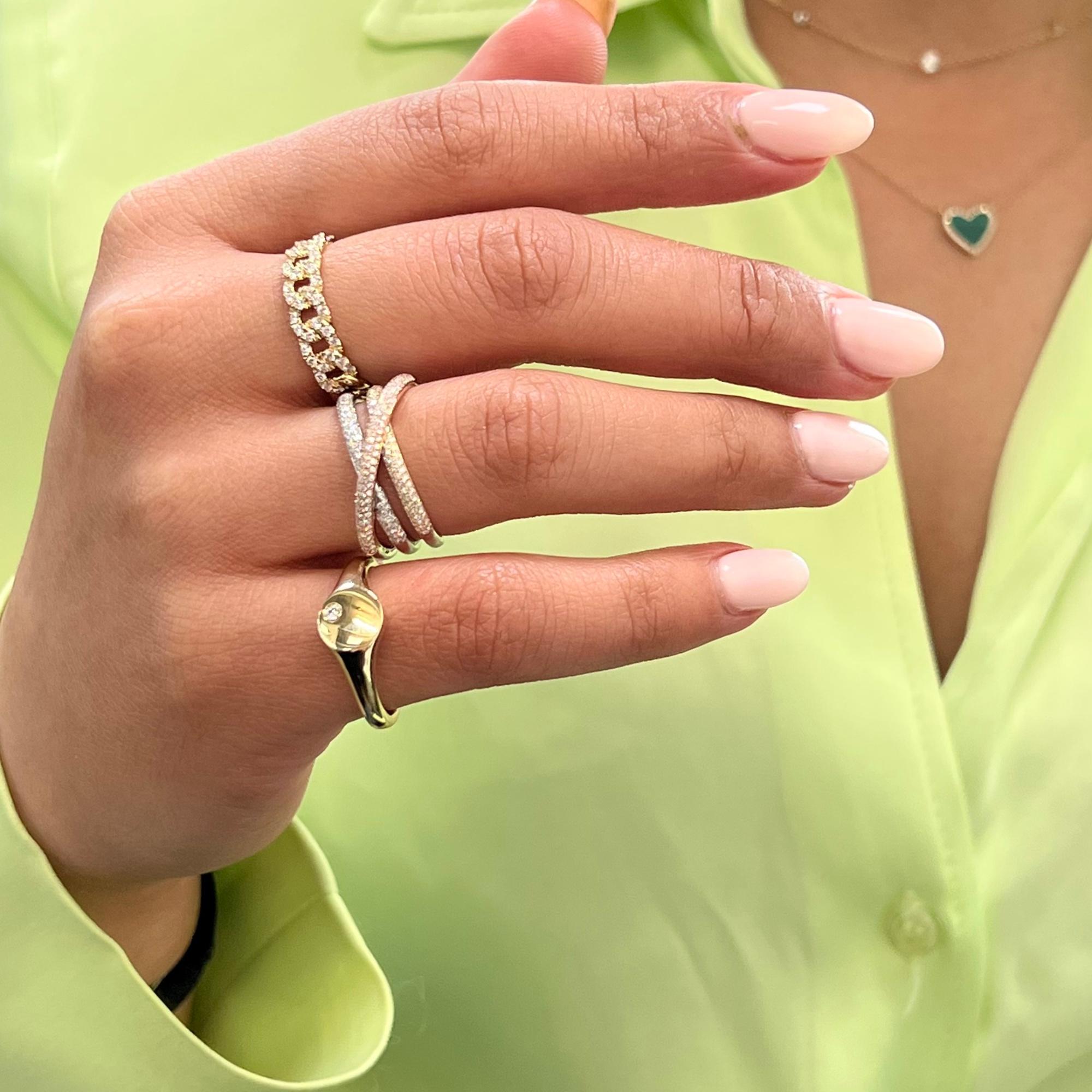Rachel Koen Three Tone Diamond Crisscross Ring 14K Gold 0.50Cttw In New Condition For Sale In New York, NY