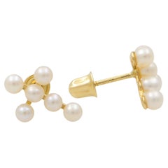 Rachel Koen Tiny Freshwater Pearl Cross Stud Earrings 14K Yellow Gold