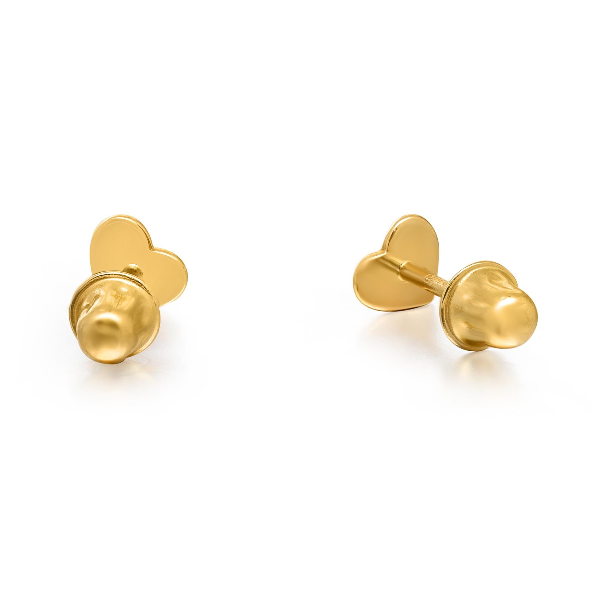 Modern Rachel Koen Tiny Heart Stud Earrings Screw Back 14K Yellow Gold For Sale