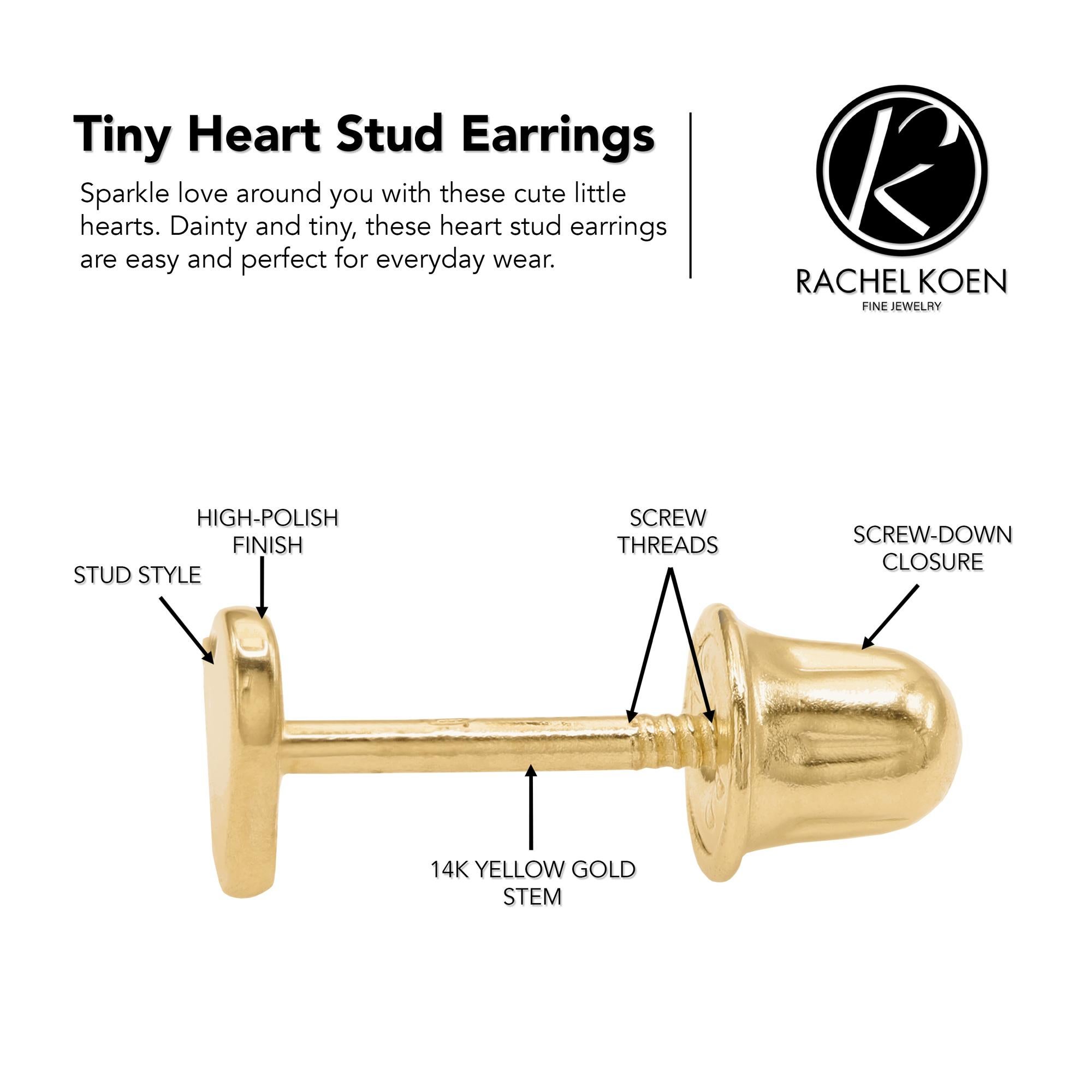 Rachel Koen Tiny Heart Stud Earrings Screw Back 14K Yellow Gold In New Condition For Sale In New York, NY