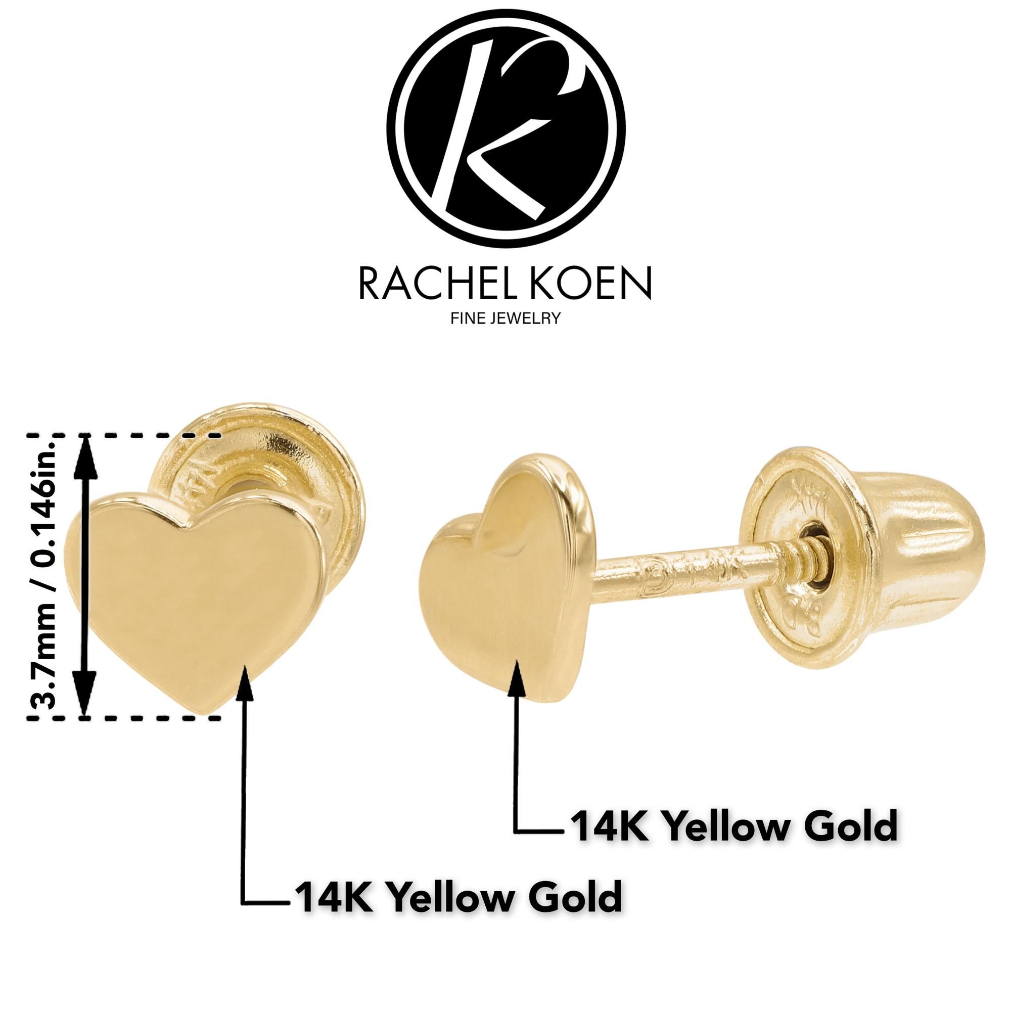 Women's Rachel Koen Tiny Heart Stud Earrings Screw Back 14K Yellow Gold For Sale