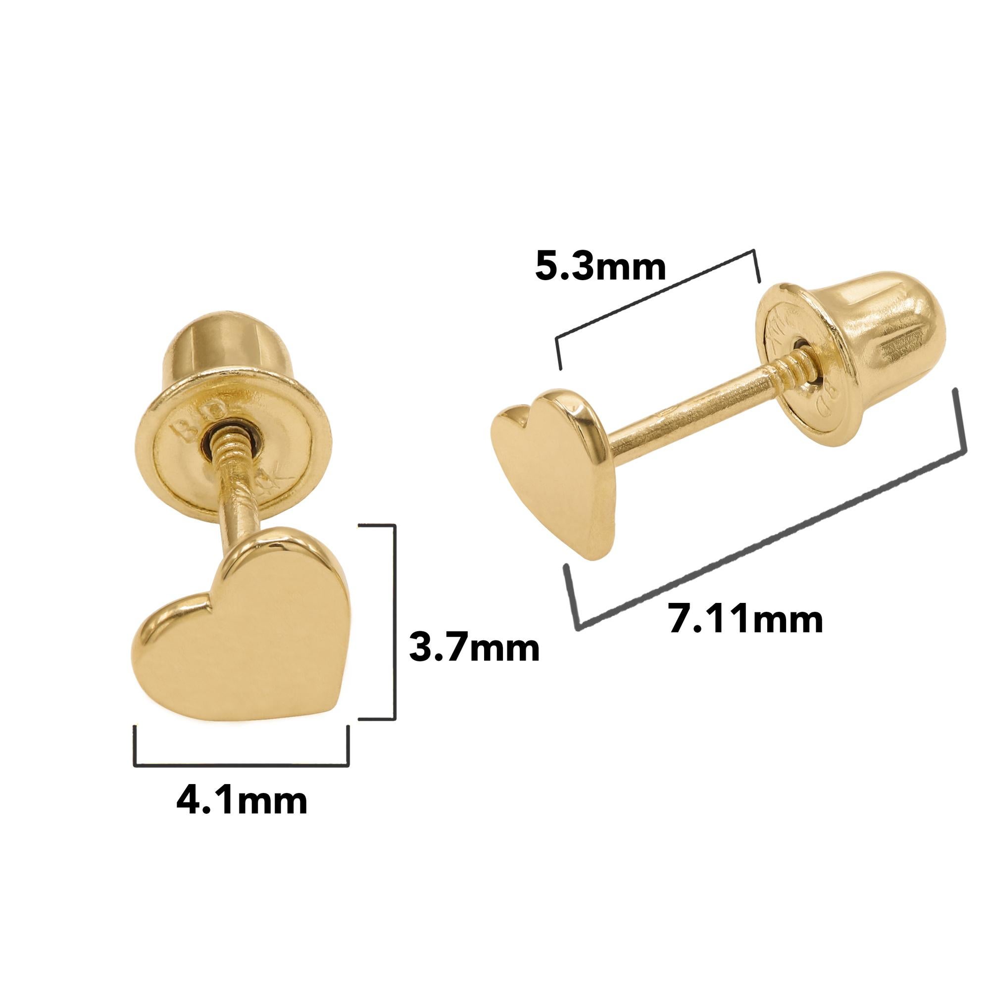 Rachel Koen Clous d'oreilles en or jaune 14 carats en forme de cœur avec vis à l'arrière en vente 1