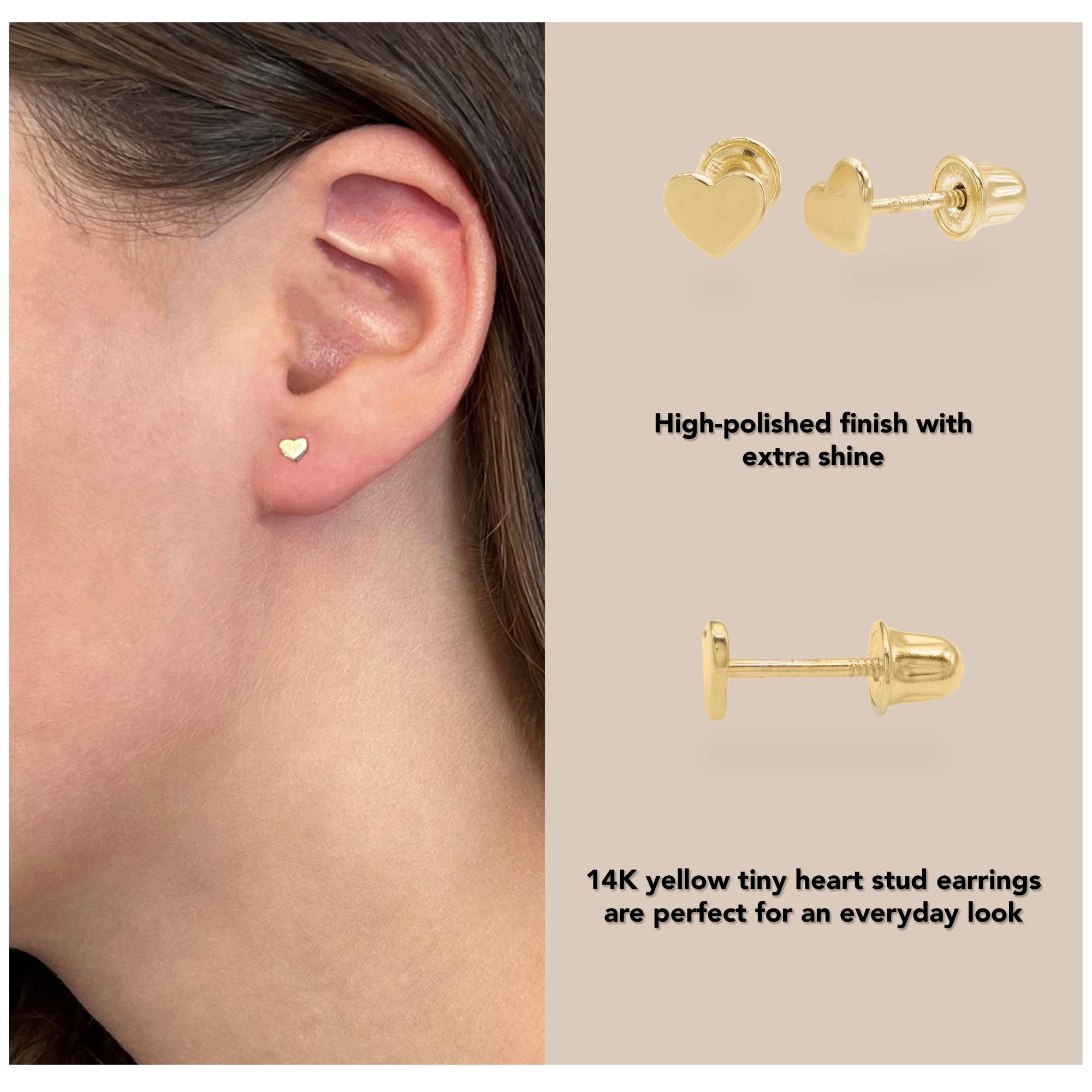 Rachel Koen Tiny Heart Stud Earrings Screw Back 14K Yellow Gold For Sale 3