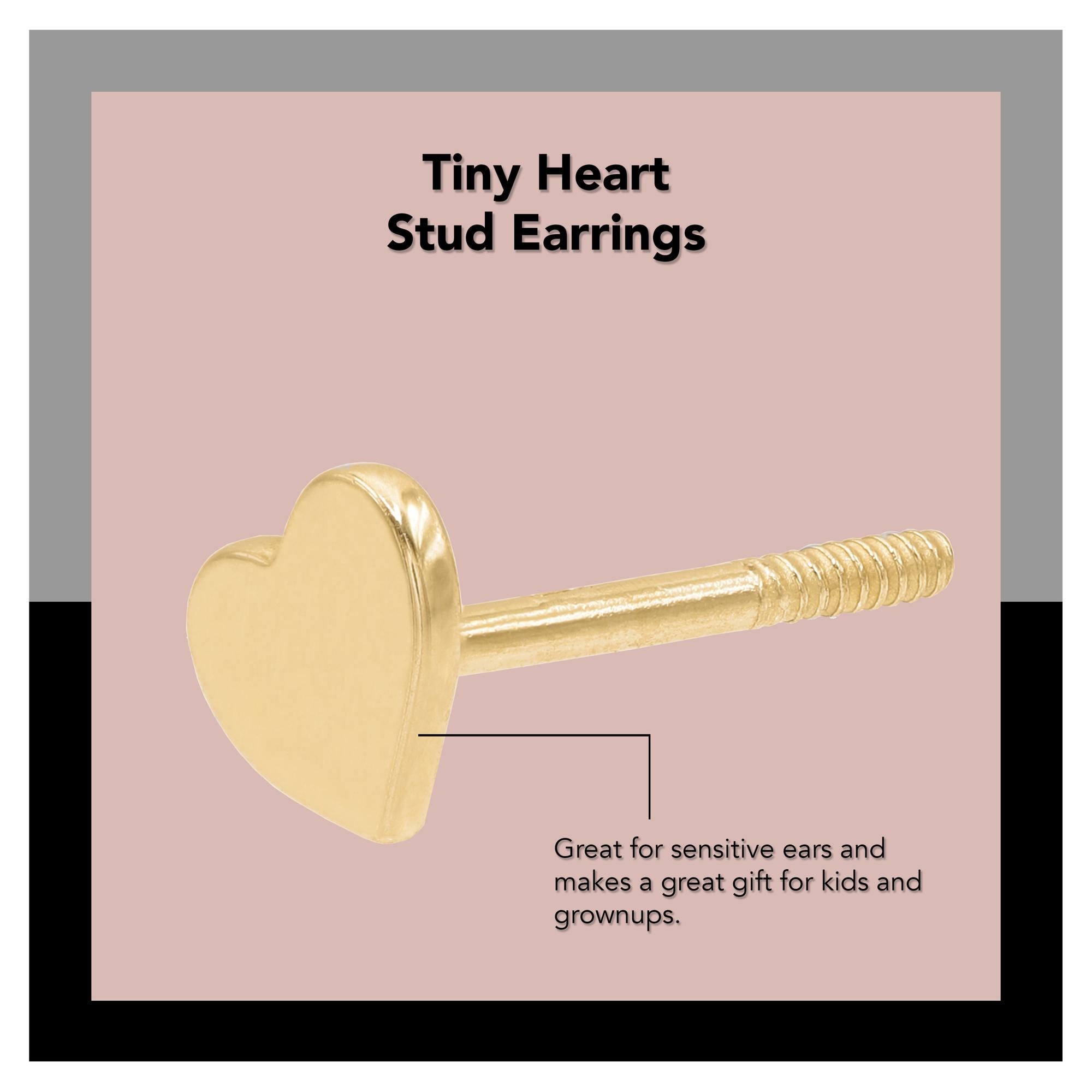 Rachel Koen Tiny Heart Stud Earrings Screw Back 14K Yellow Gold For Sale 4