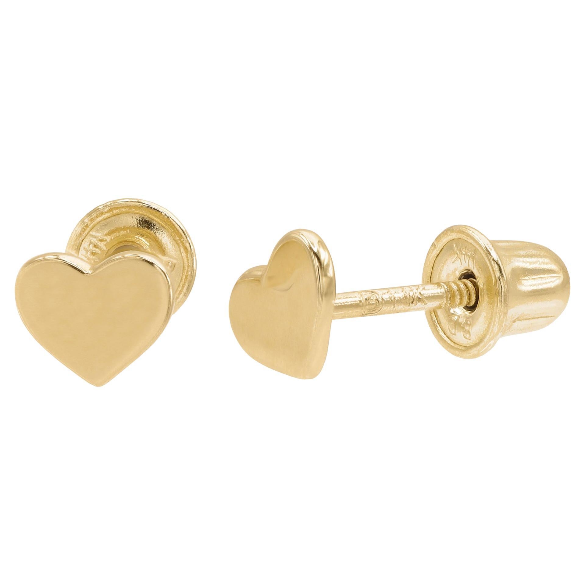 Rachel Koen Tiny Heart Stud Earrings Screw Back 14K Yellow Gold For Sale