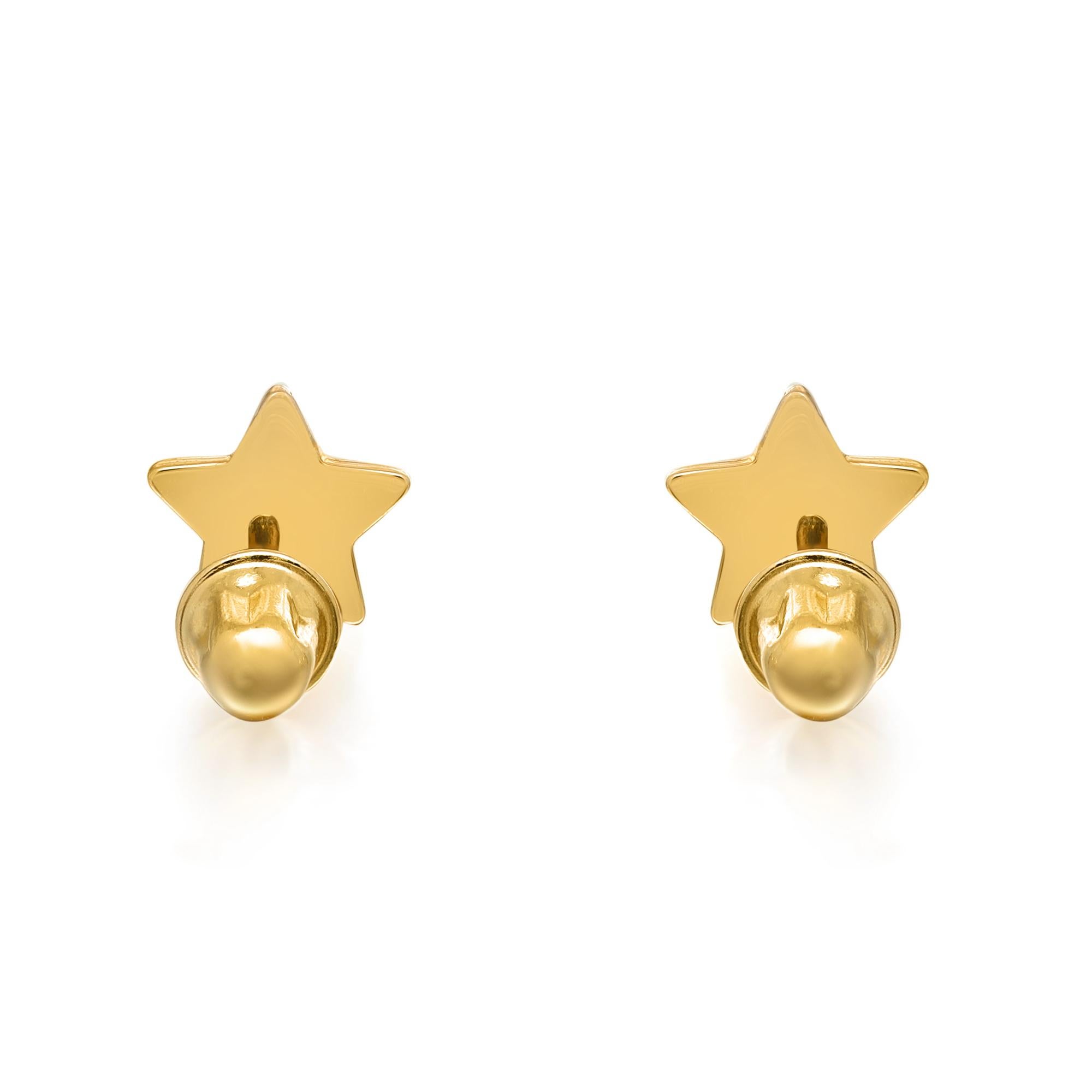 Modern Rachel Koen Tiny Star Stud Earrings Screw Back 14k Yellow Gold For Sale