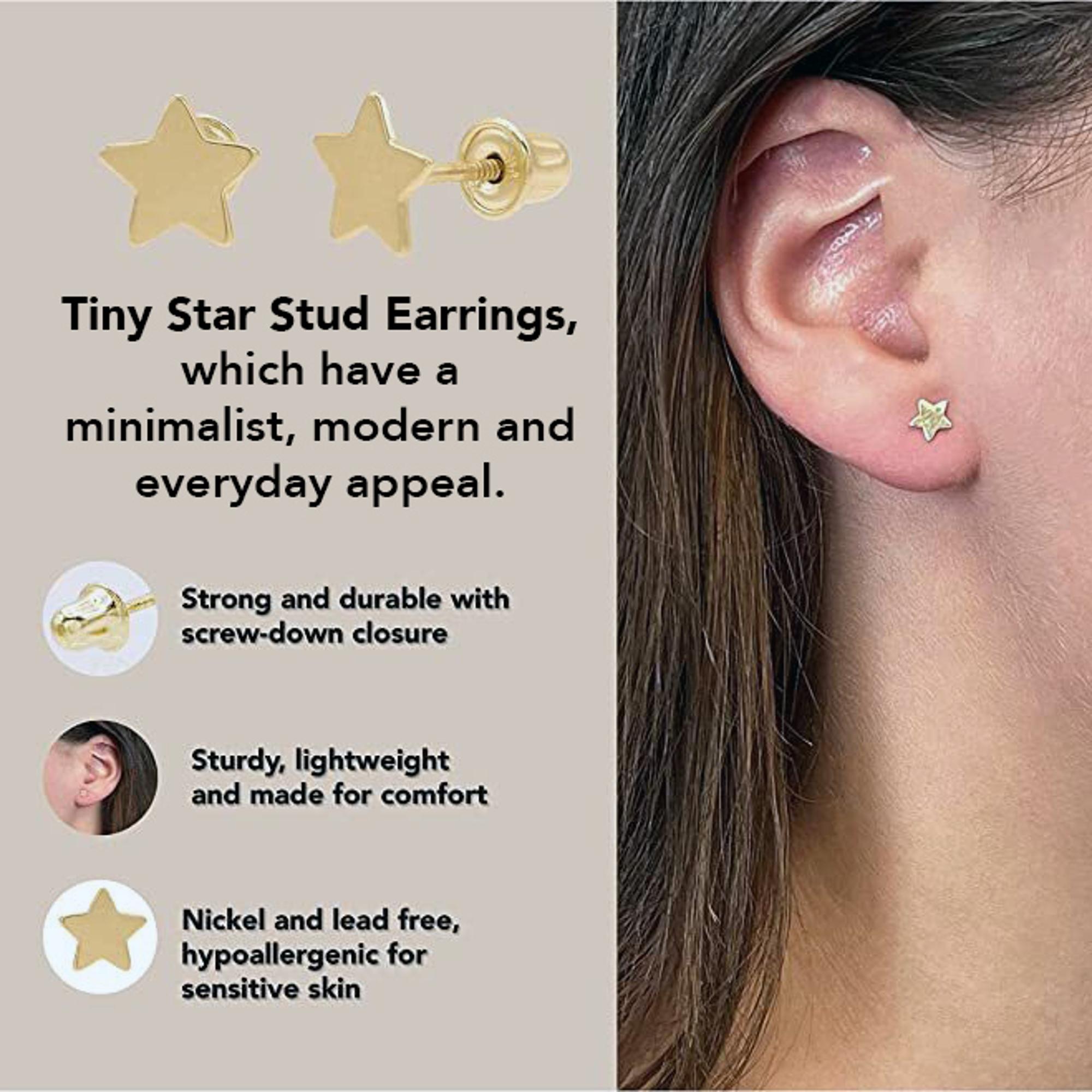 Rachel Koen Tiny Star Stud Earrings Screw Back 14k Yellow Gold For Sale 2