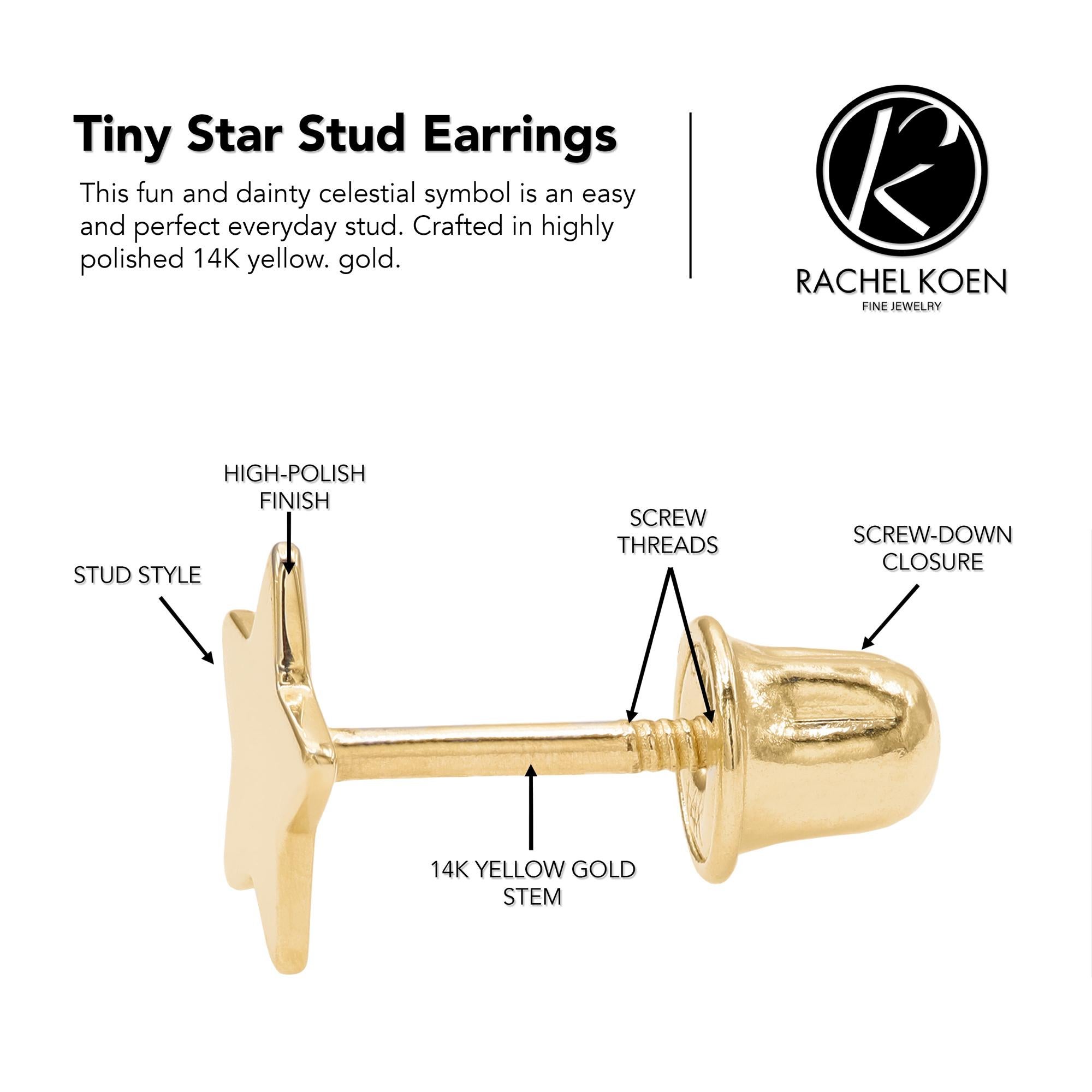 Rachel Koen Tiny Star Stud Earrings Screw Back 14k Yellow Gold In New Condition For Sale In New York, NY