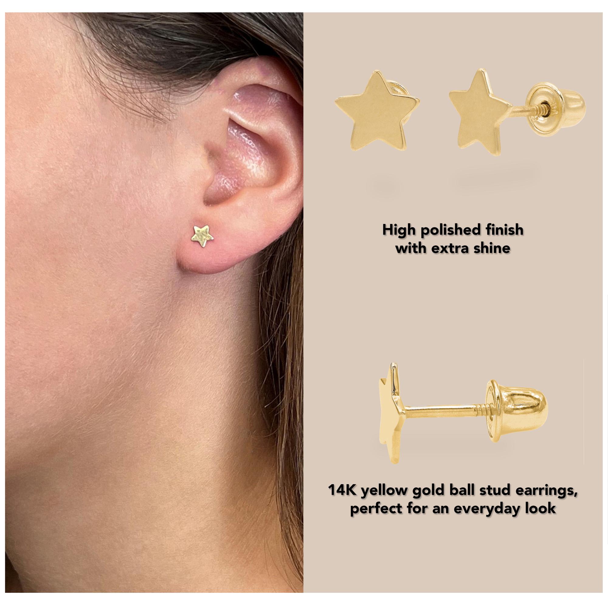 Rachel Koen Tiny Star Stud Earrings Screw Back 14k Yellow Gold For Sale 3