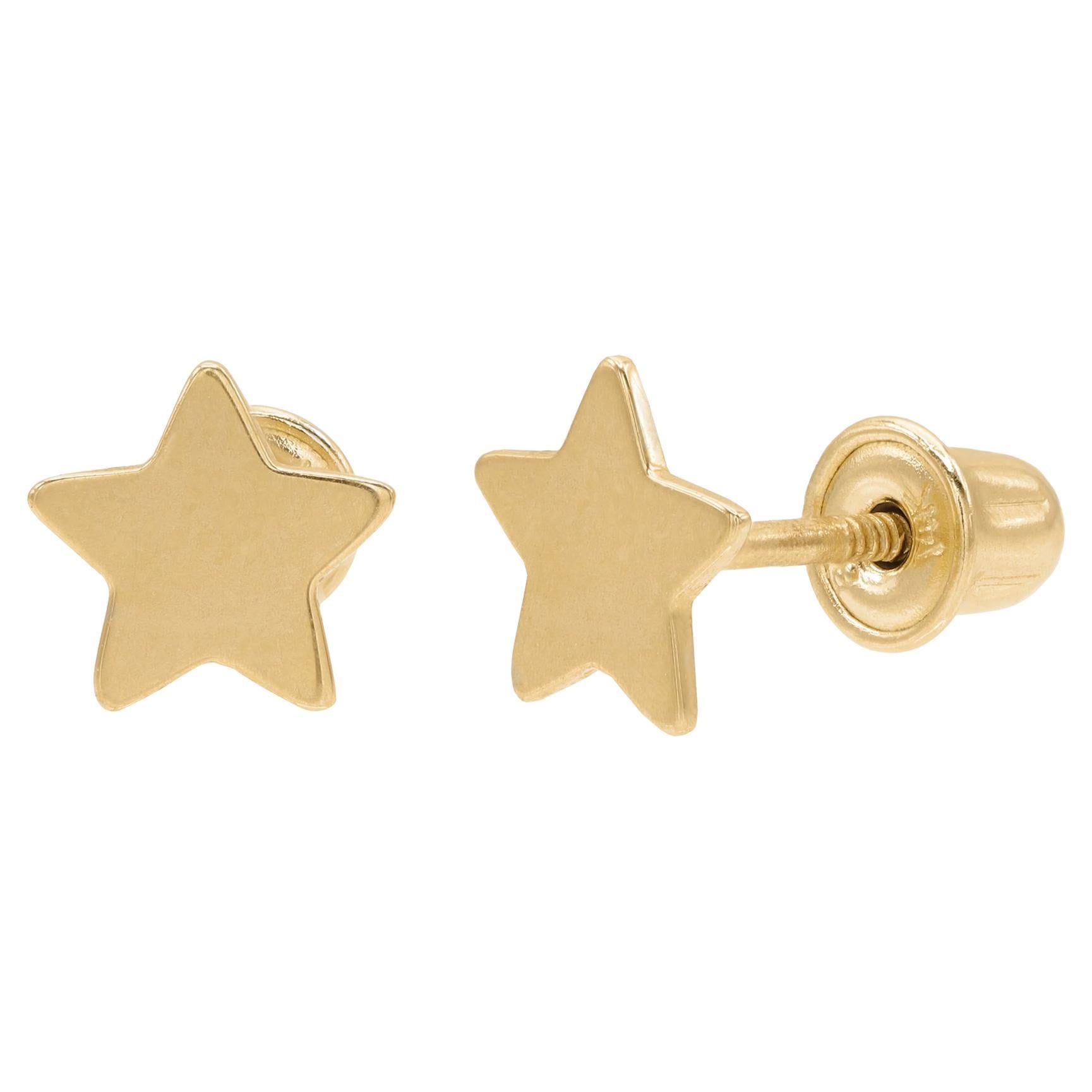 Rachel Koen Tiny Star Stud Earrings Screw Back 14k Yellow Gold For Sale