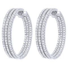 Rachel Koen Triple Row Diamond Hoop Earrings 18K White Gold 8.33Cttw
