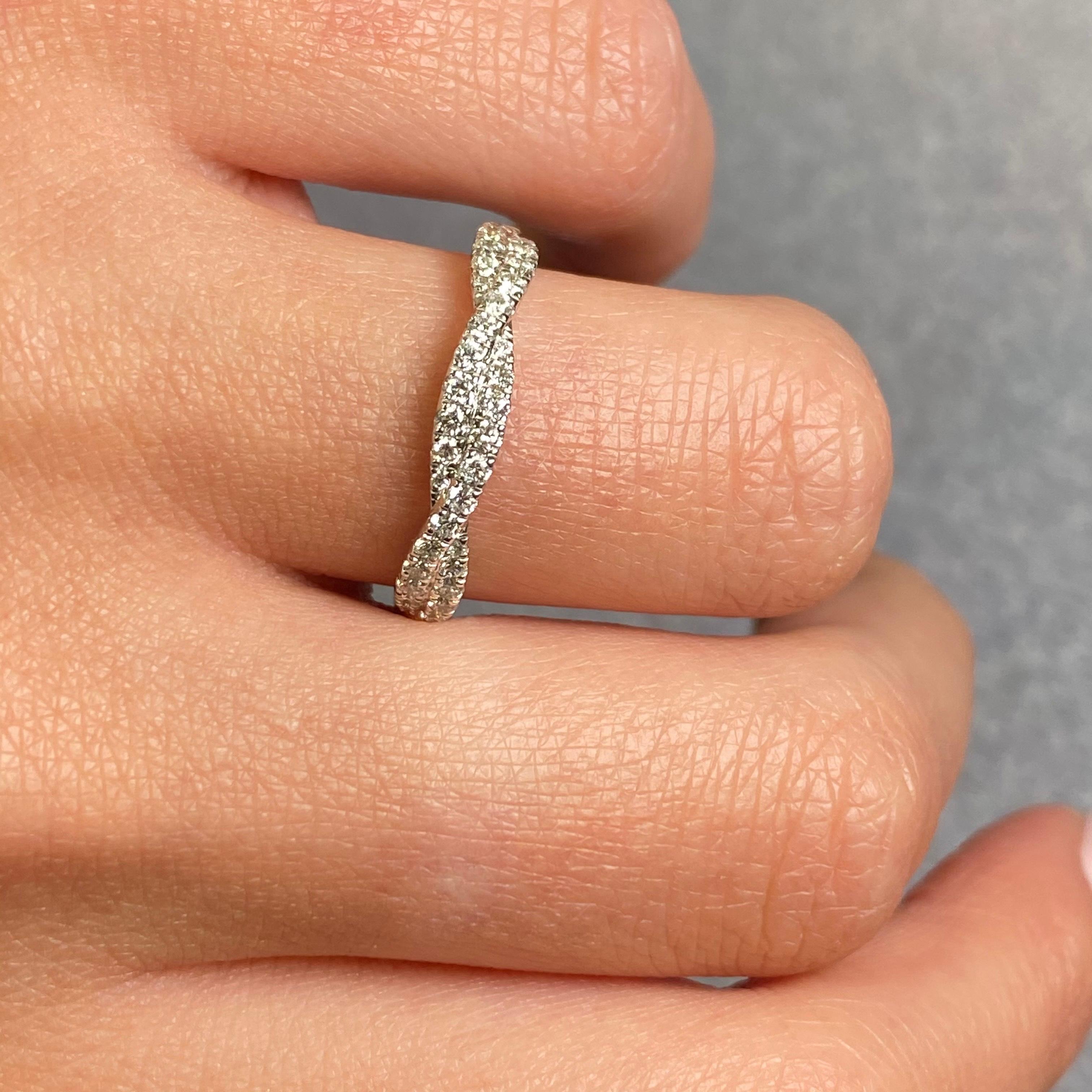 Modern Rachel Koen Twist Diamond Wedding Band Ring 18K White Gold 0.40cttw For Sale