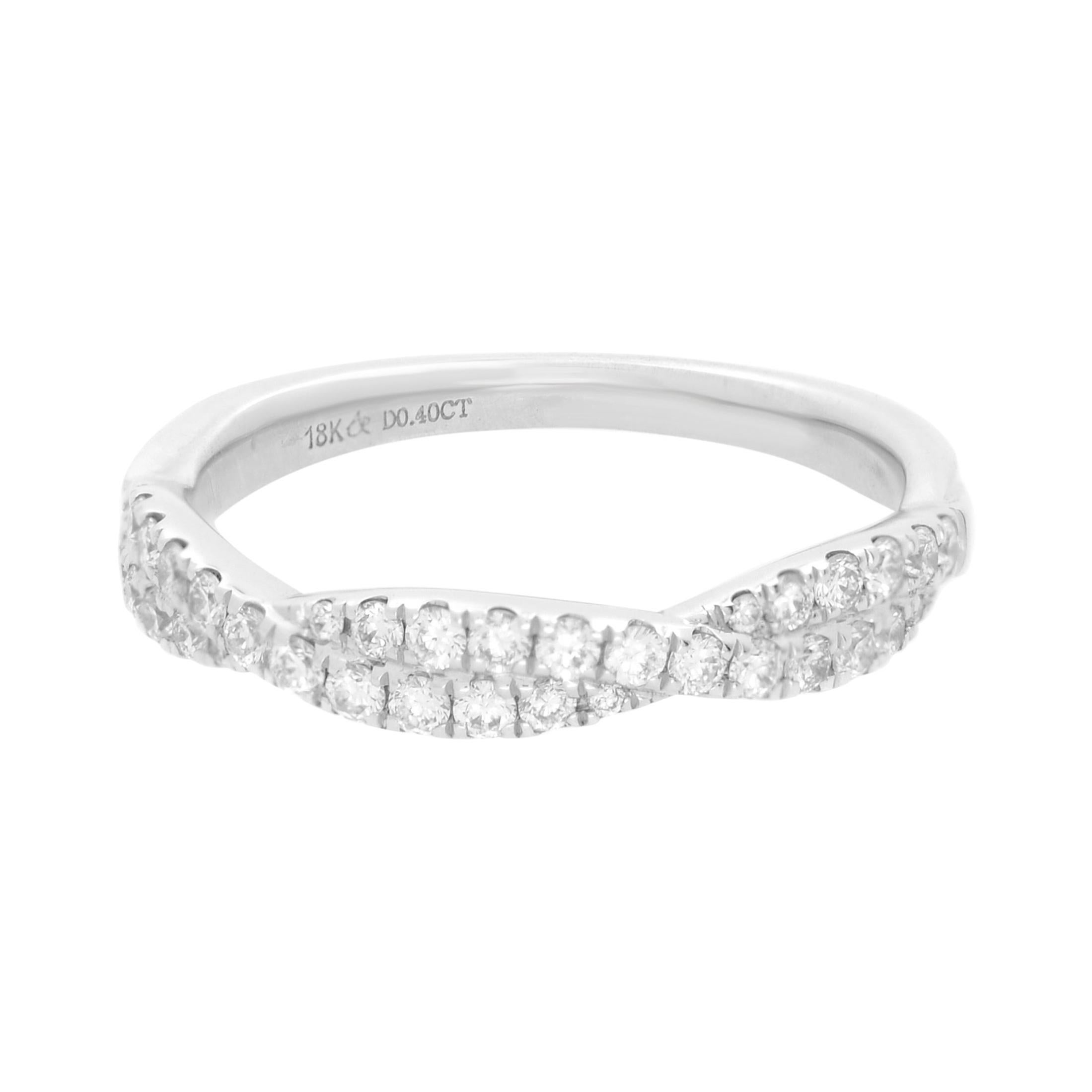 Rachel Koen Twist Diamond Wedding Band Ring 18K White Gold 0.40cttw For Sale
