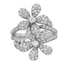 Rachel Koen Anillo de Cóctel de Diamantes Dos Flores Oro Blanco 18K 1.60Cttw Talla 6