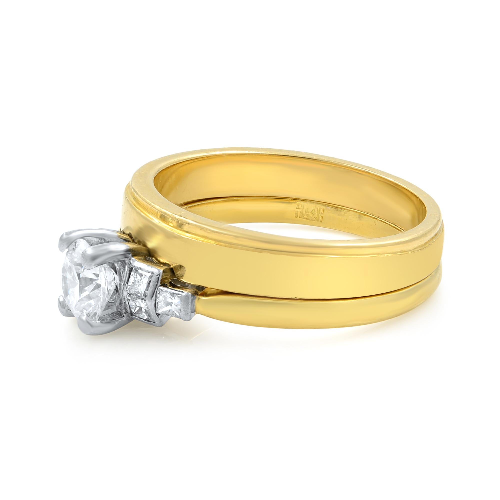 Rachel Koen Zweiteiliger Diamant-Verlobungsring aus 18 Karat Gelbgold 0,45 Karat Größe 6 (Rundschliff) im Angebot