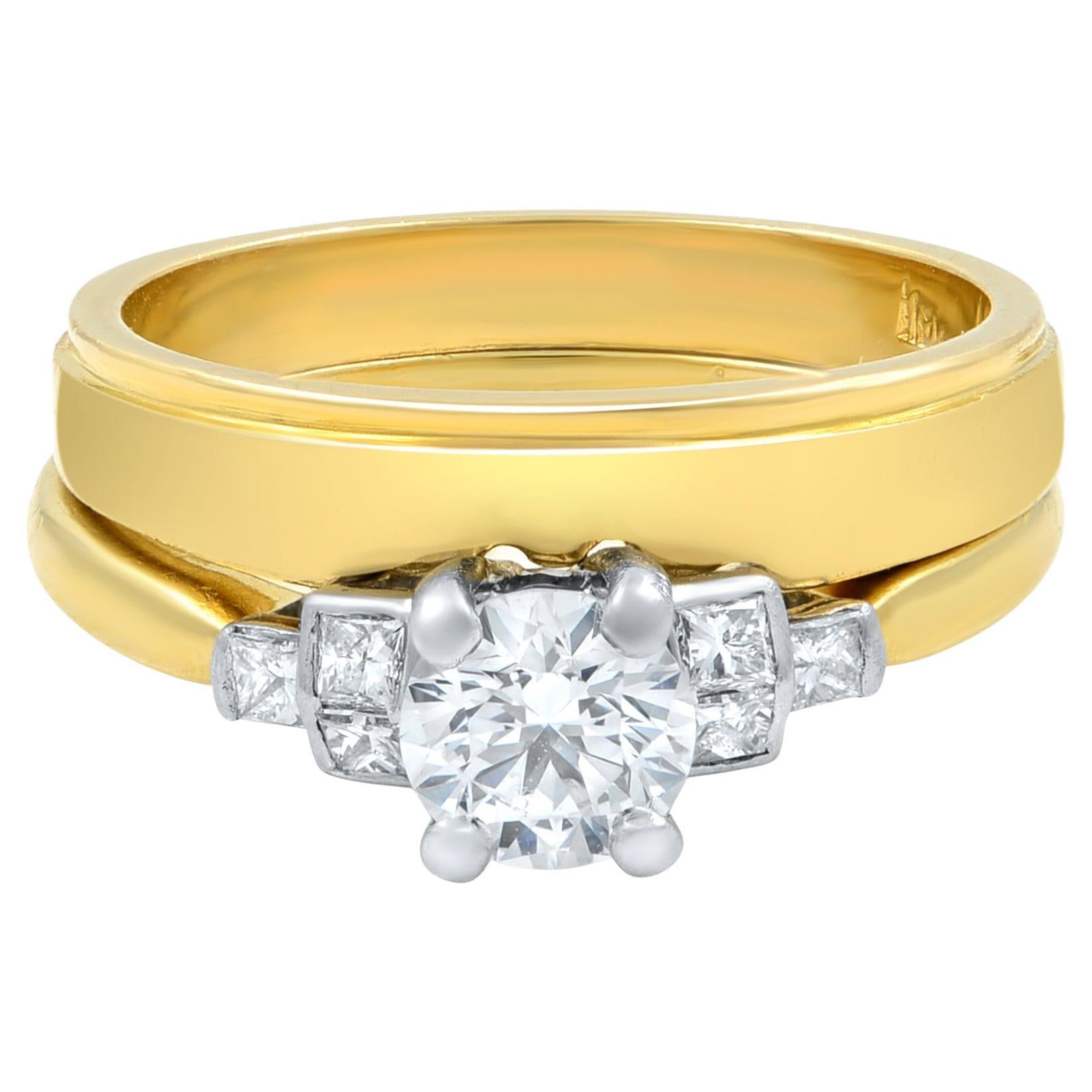 Rachel Koen Two Piece Diamond Engagement Ring Set 18K Yellow Gold 0.45cts Size 6 For Sale