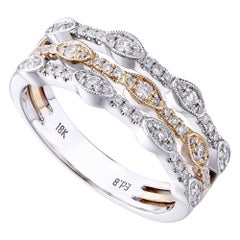Rachel Koen Two Tone Pave Diamond Ring 18K White & Yellow Gold 0.40cttw