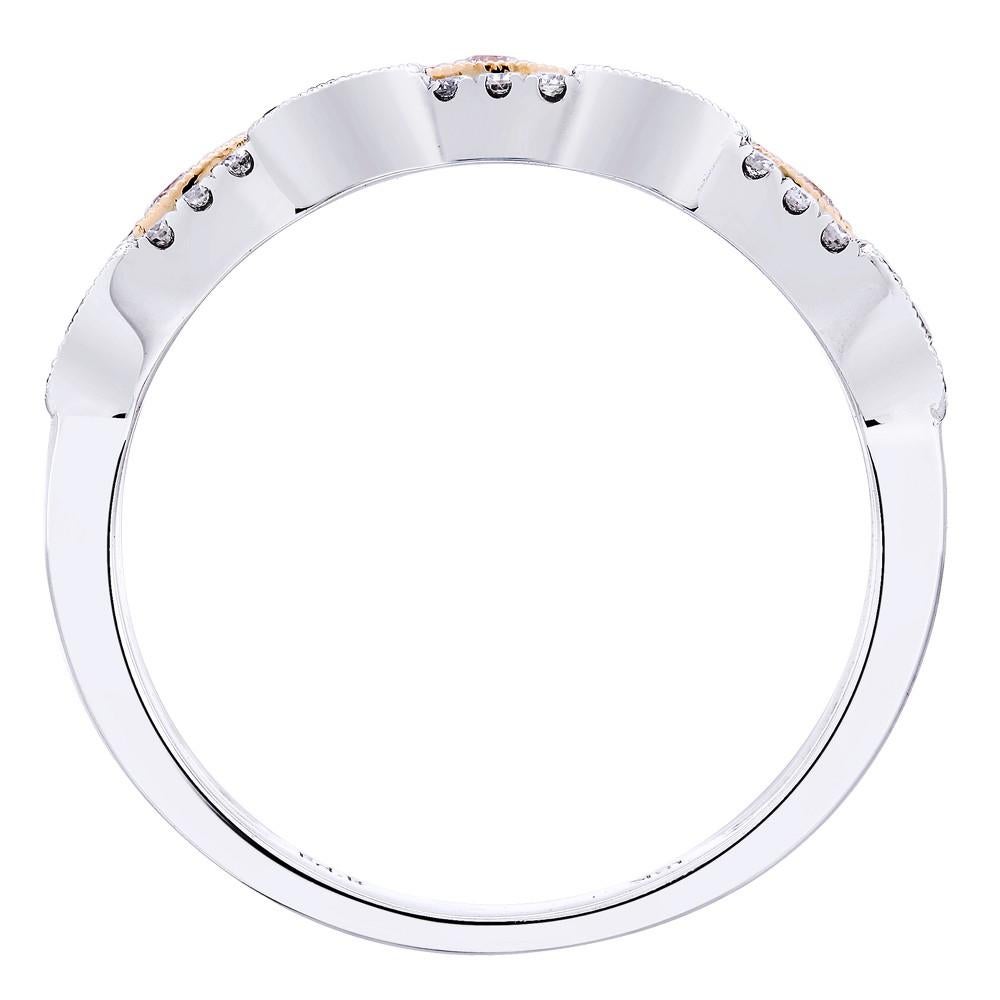 Modern Rachel Koen Two Tone Pave Diamond Ring 18K White & Yellow Gold 0.40cttw For Sale