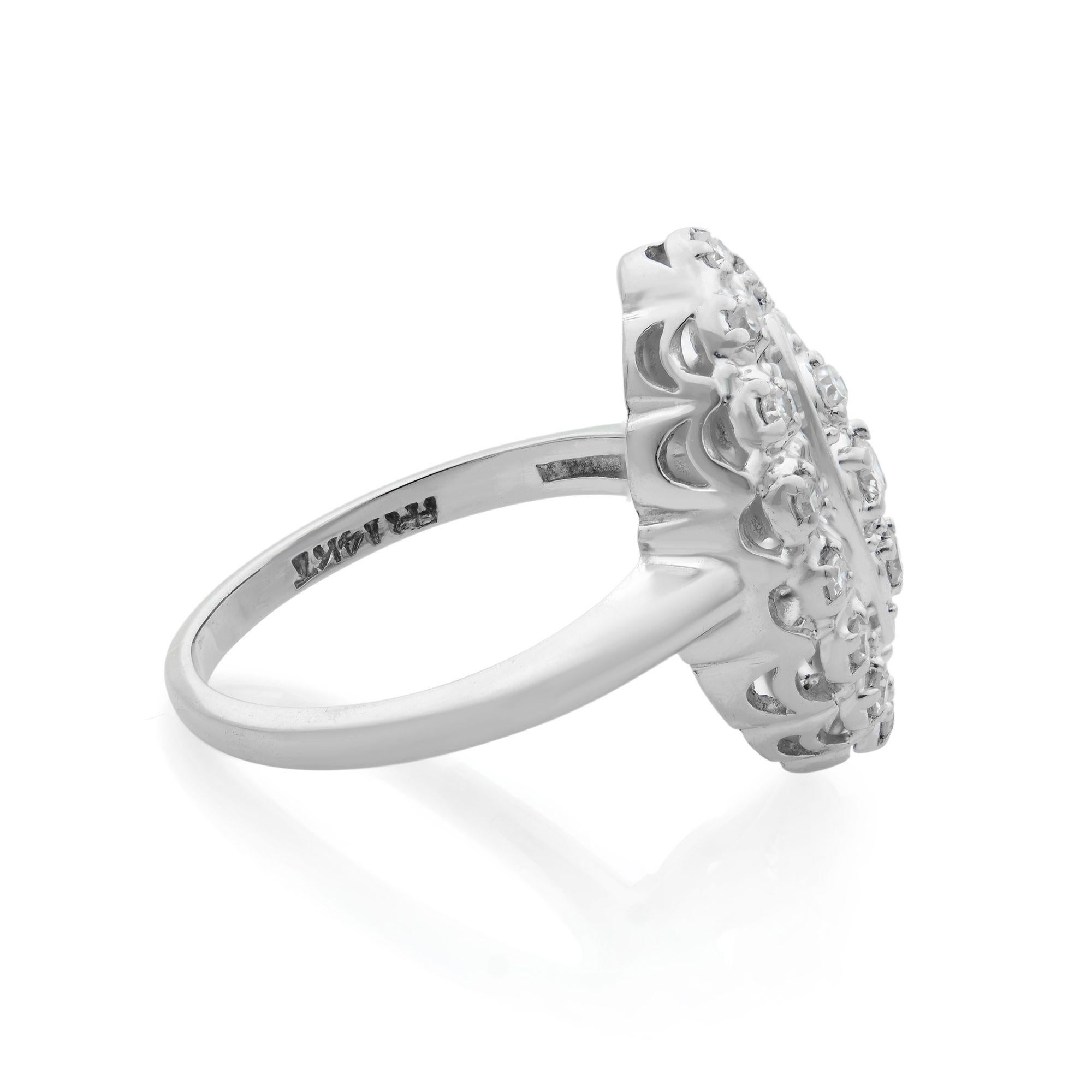 Round Cut Rachel Koen Vintage Diamond Cocktail Ring 14K White Gold 0.45 cttw For Sale