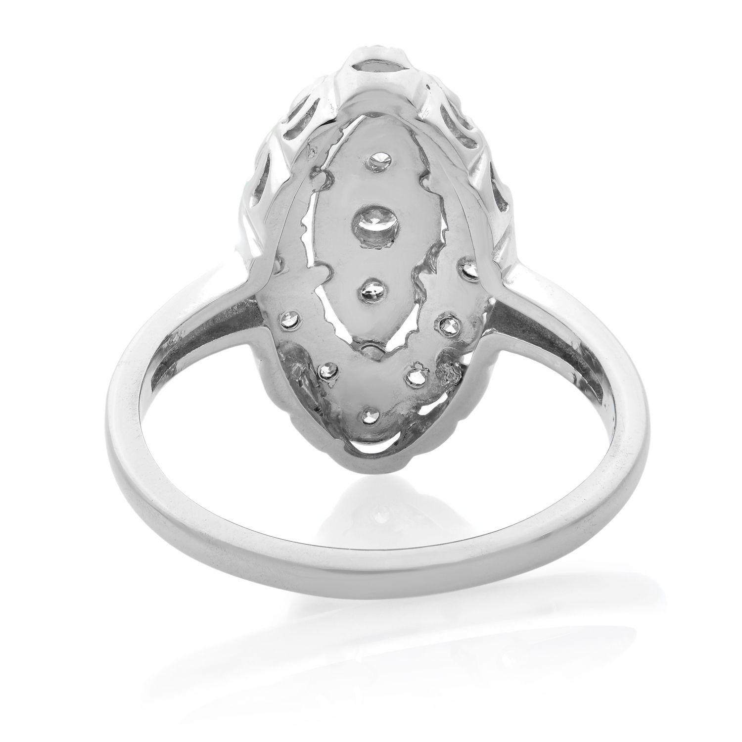 Rachel Koen Vintage Diamond Cocktail Ring 14K White Gold 0.45 cttw In New Condition For Sale In New York, NY