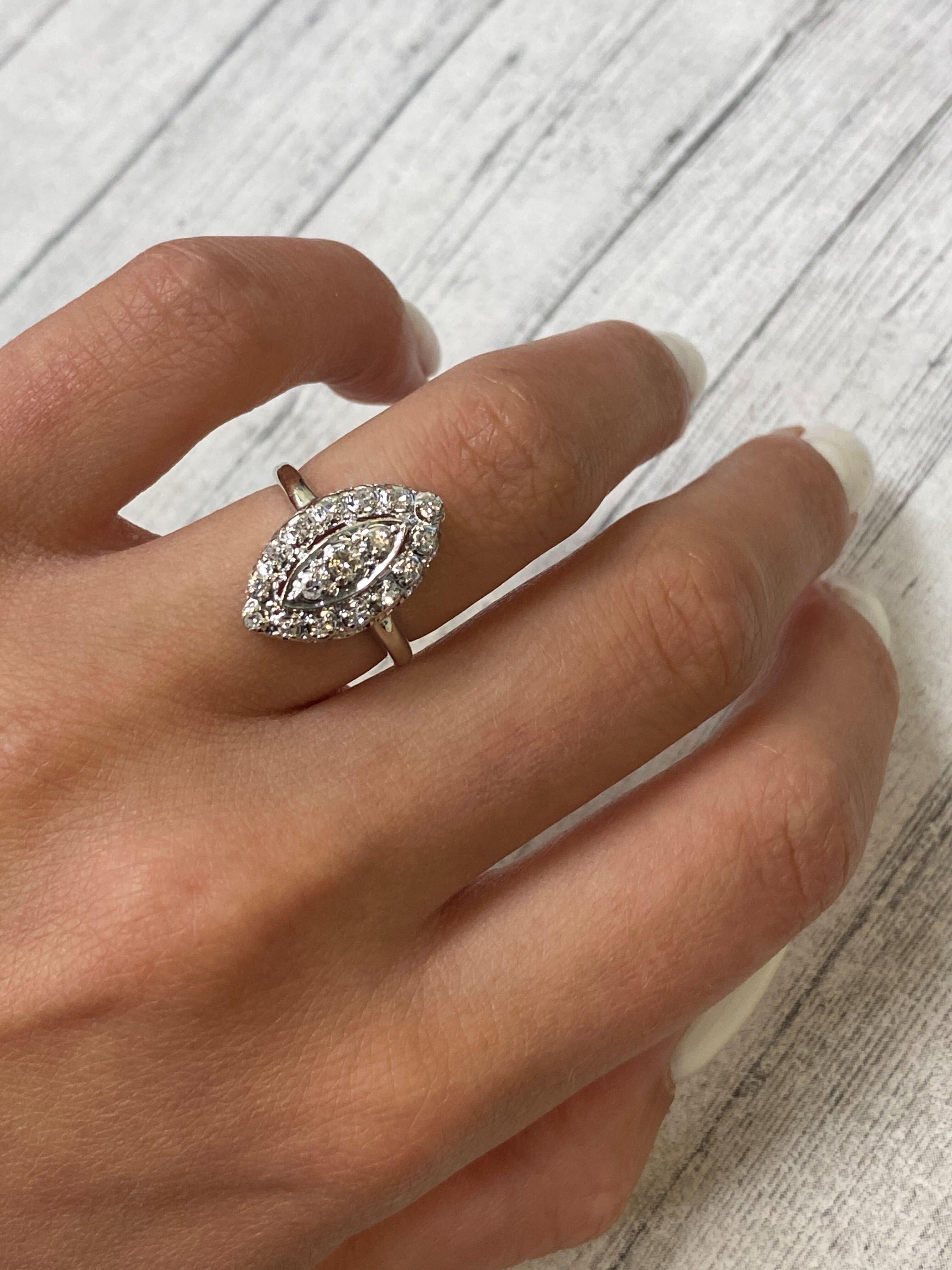 Women's Rachel Koen Vintage Diamond Cocktail Ring 14K White Gold 0.45 cttw For Sale