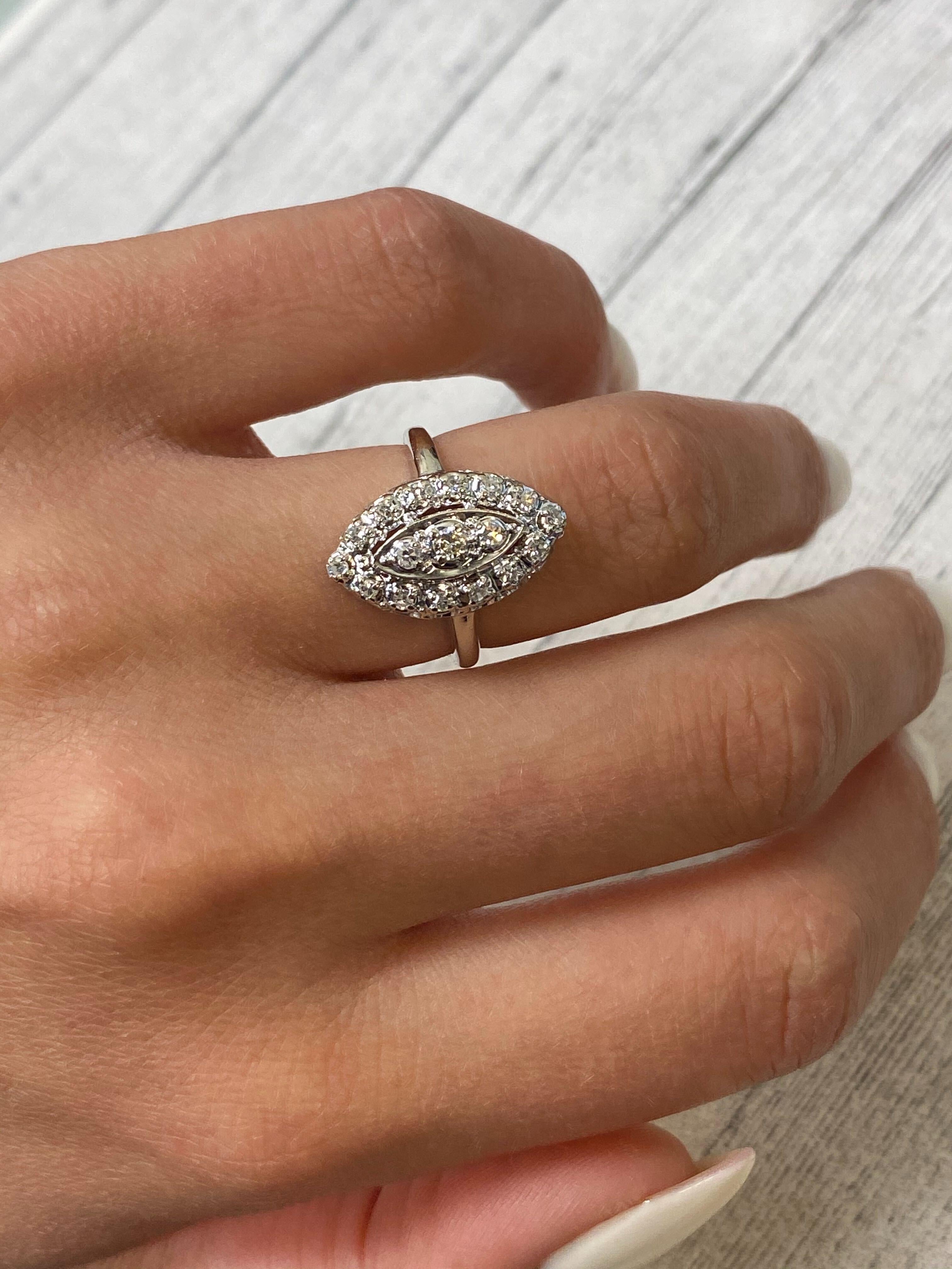 Rachel Koen Vintage Diamond Cocktail Ring 14K White Gold 0.45 cttw For Sale 1