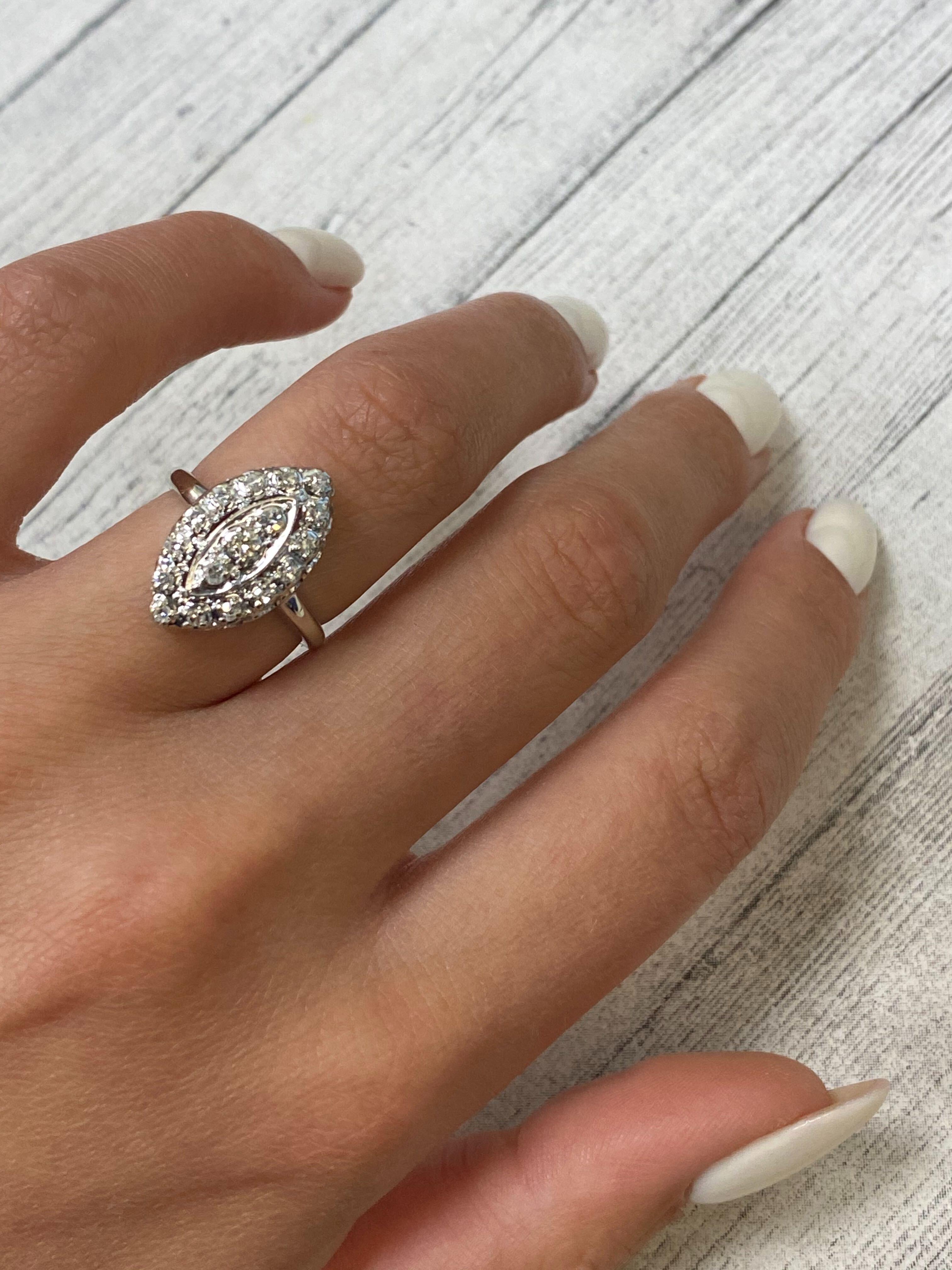 Rachel Koen Vintage Diamond Cocktail Ring 14K White Gold 0.45 cttw For Sale 2