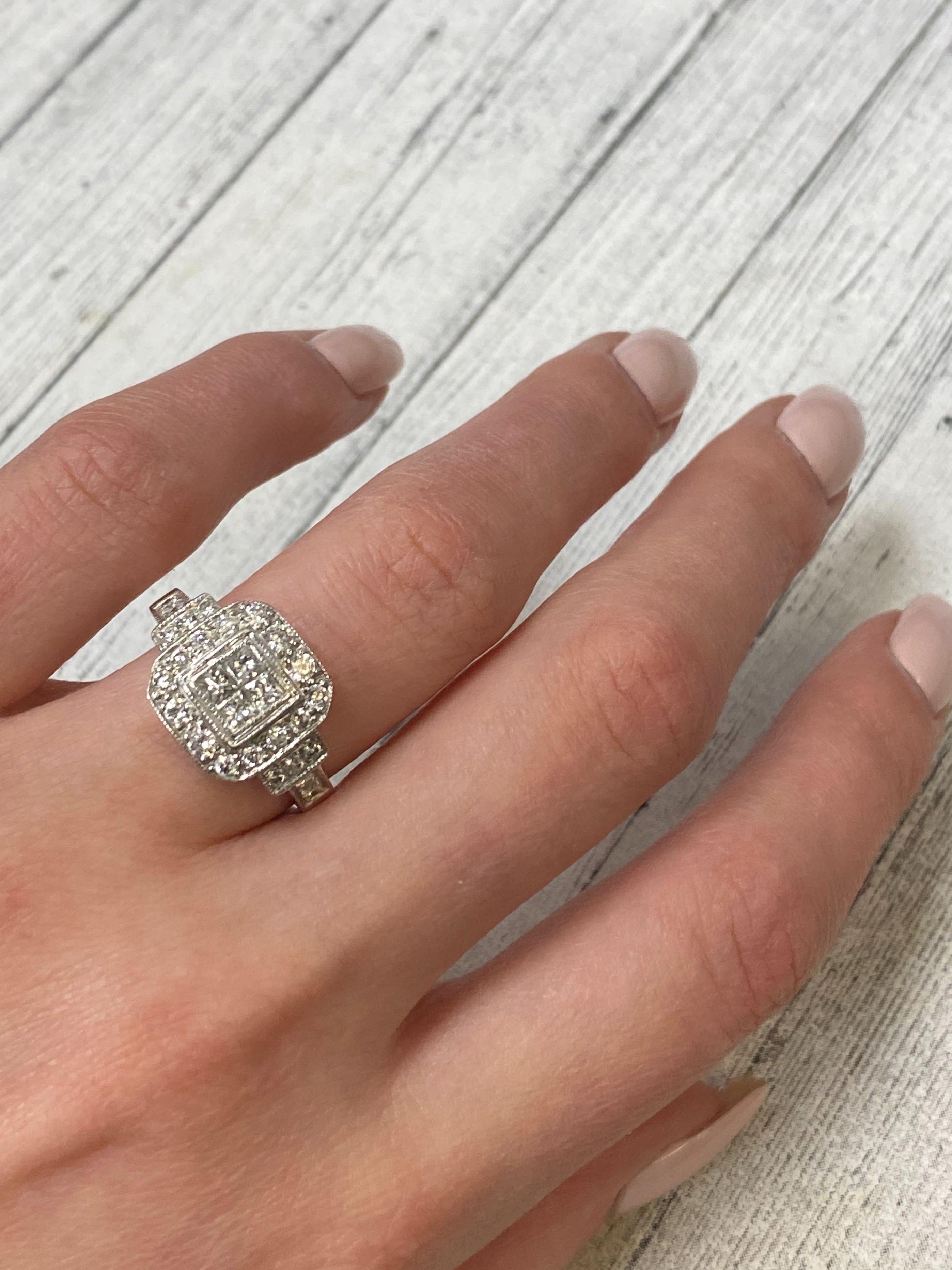 Women's or Men's Rachel Koen White Gold Princess Cut Center Halo Engagement Ring 1.00 Carat For Sale